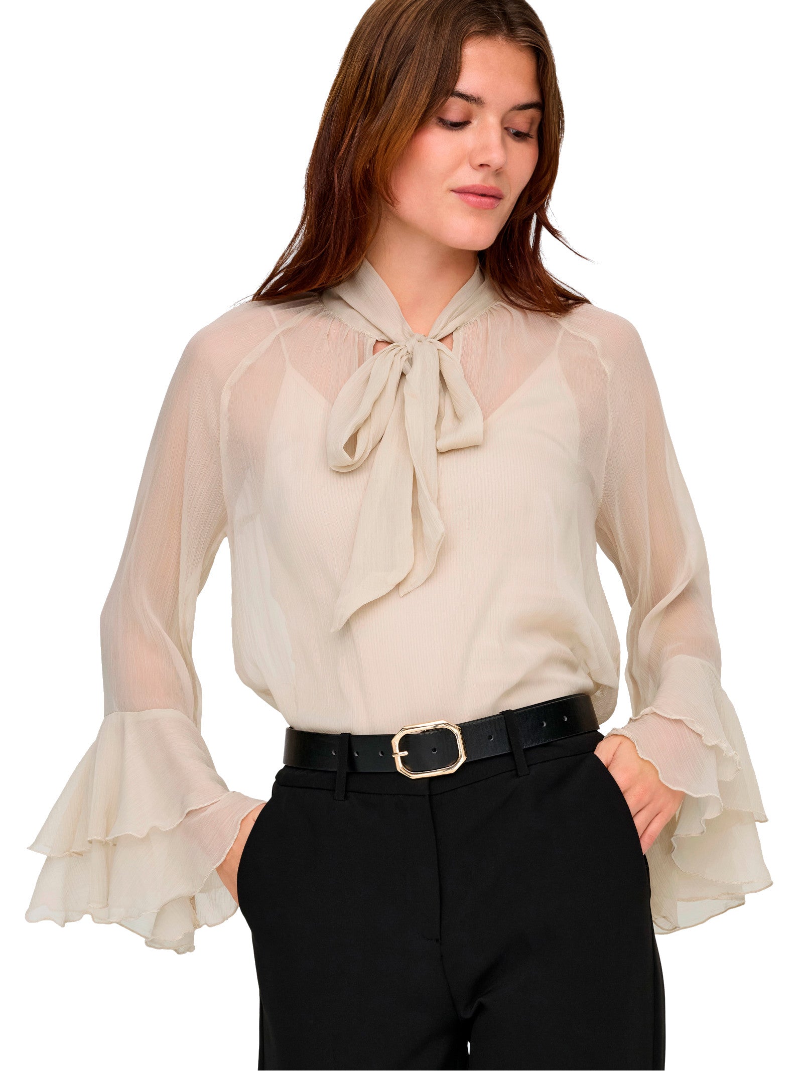 Blusa Only Ninna Beige collo annodato 15367241 /Oxford Tan ONLY 