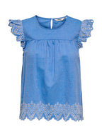 T-shirt Only Azzurro Tulum sangallo 15367431 /Blue Bonnet ONLY 