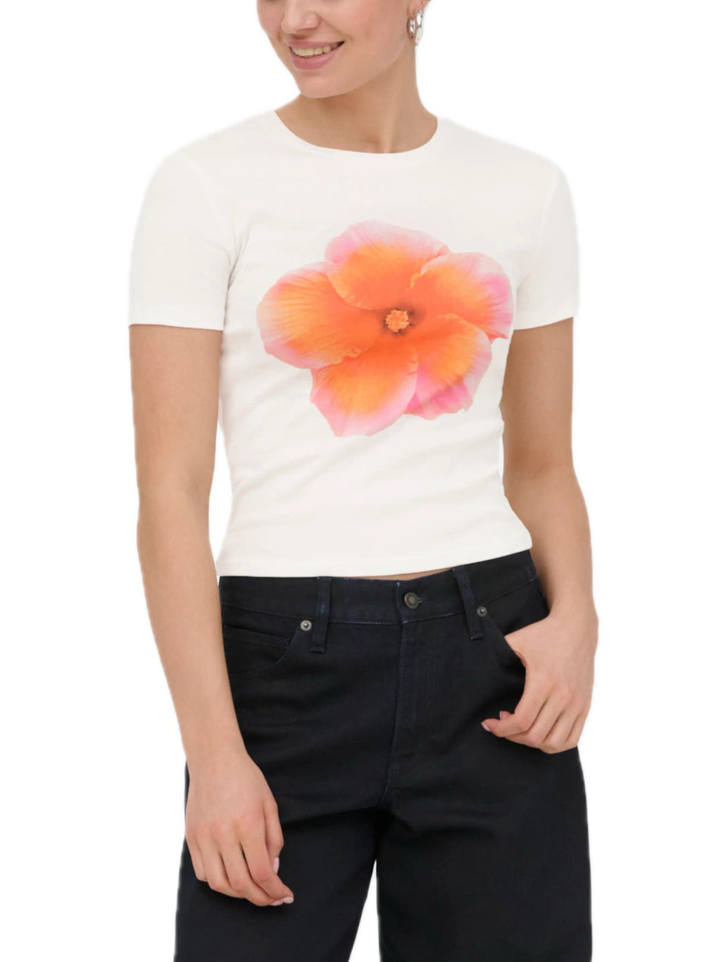 T-shirt Only Bianco arancione Princess fiore 15375782 /Orange Cloud Dancer ONLY 