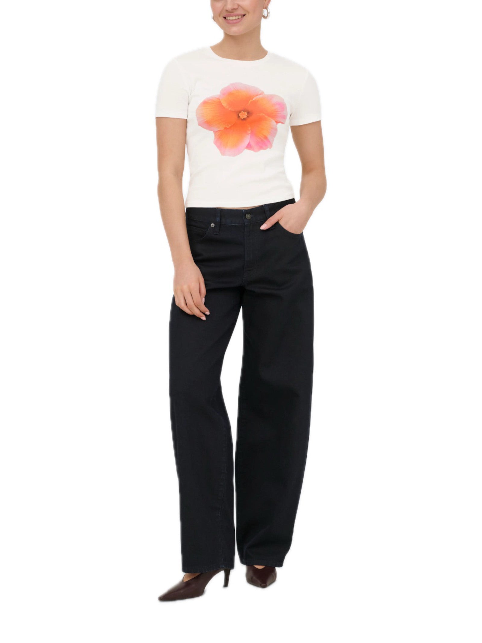 T-shirt Only Bianco arancione Princess fiore 15375782 /Orange Cloud Dancer ONLY 
