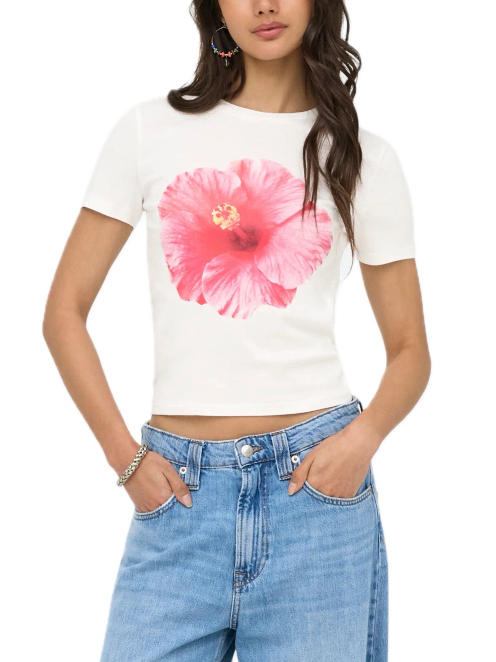 T-shirt Only Bianco rosa Princess fiore 15375782 /Pink Cloud Dancer ONLY 
