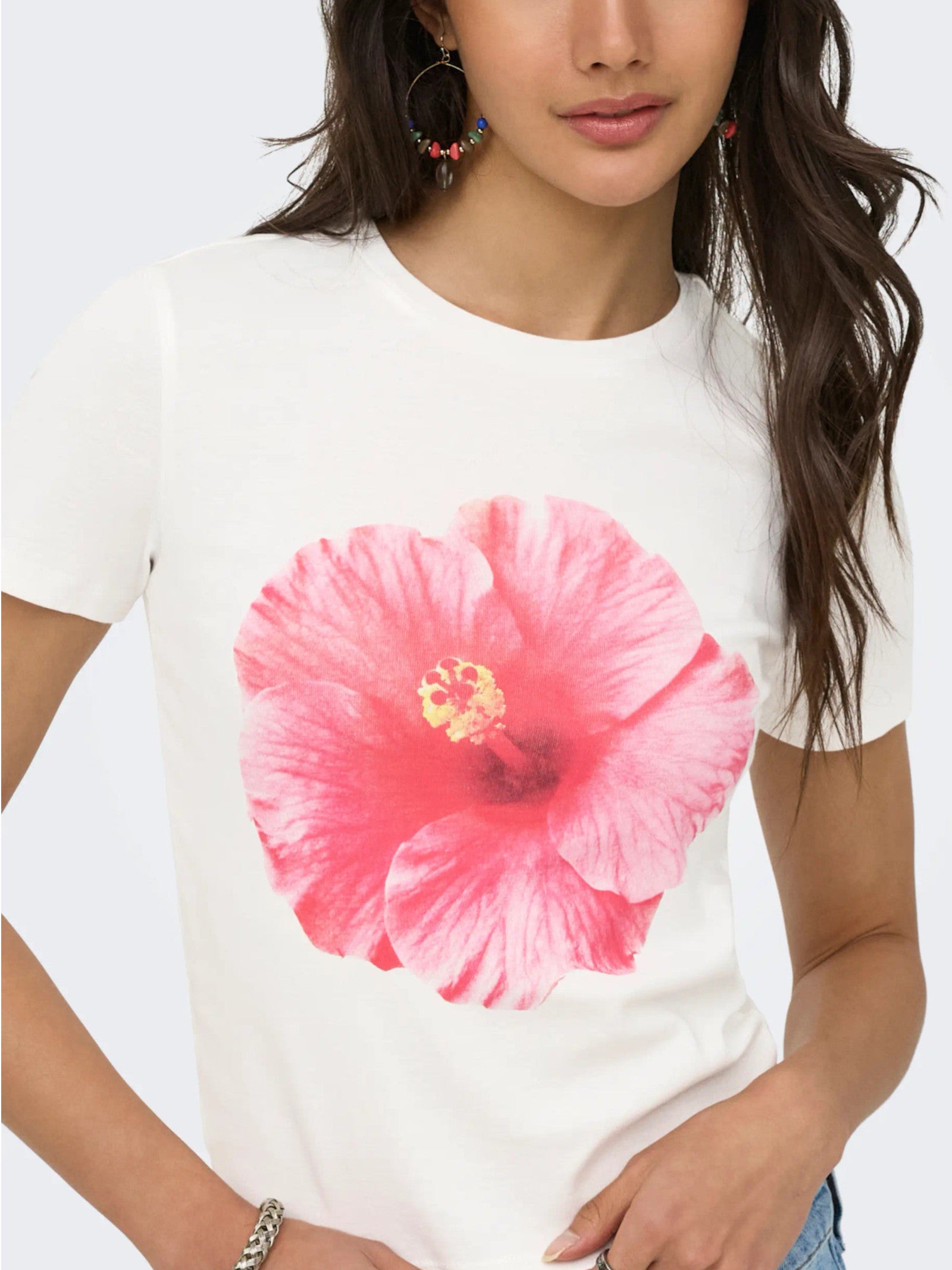 T-shirt Only Bianco rosa Princess fiore 15375782 /Pink Cloud Dancer ONLY 