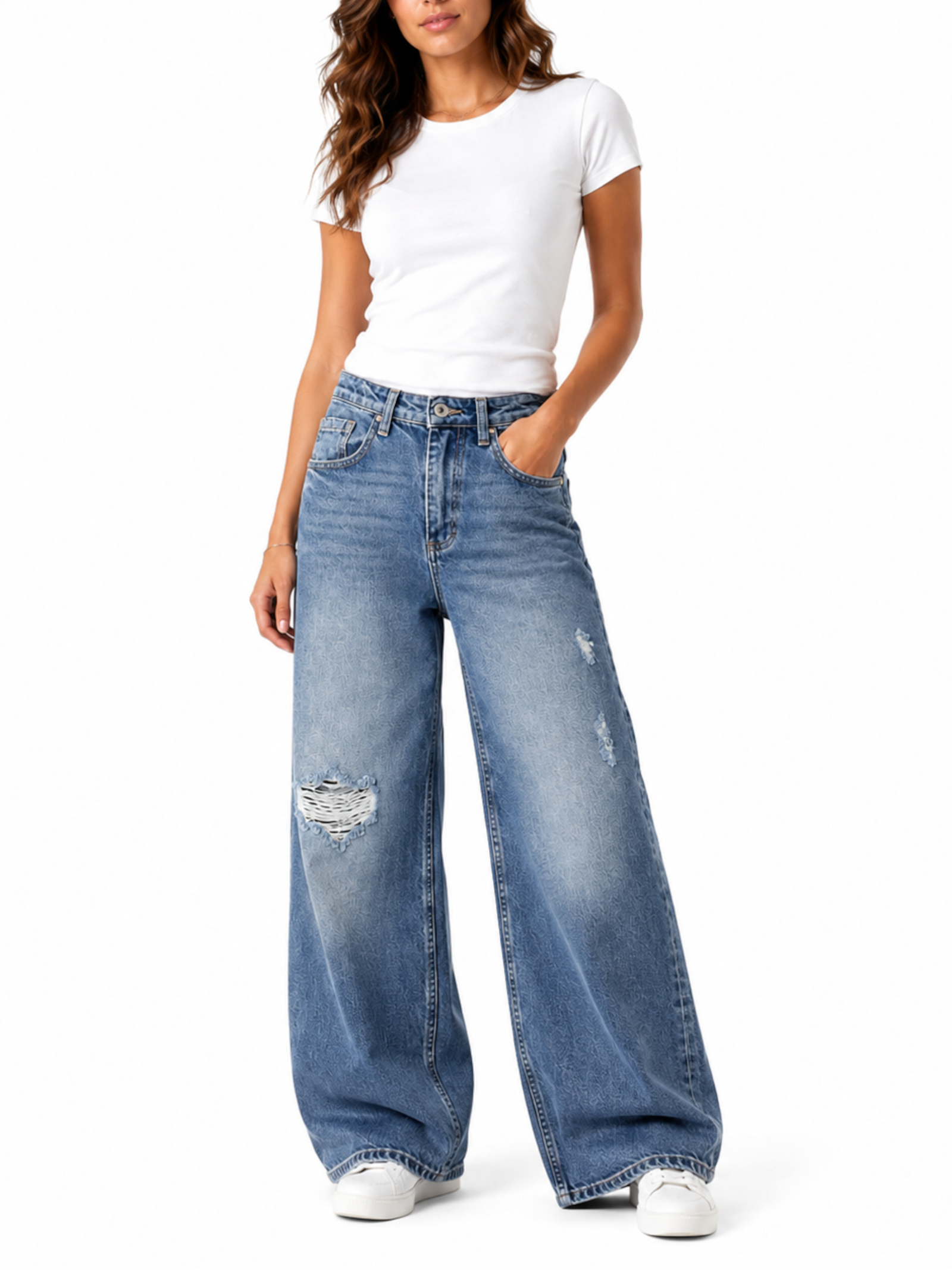Jeans Please Baloon Meidum Blue Denim  strappi P3POCJGW9R BLUE DENIM PLEASE 