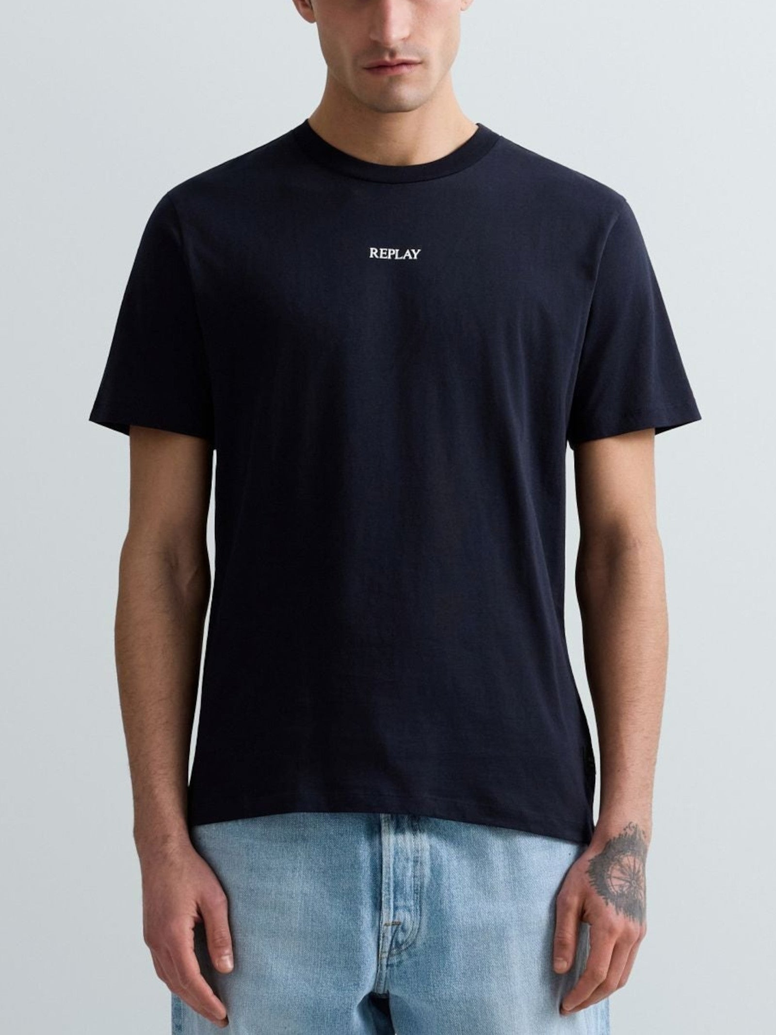 T-shirt Replay Bianco Blu logo frontale M3098 067 REPLAY 
