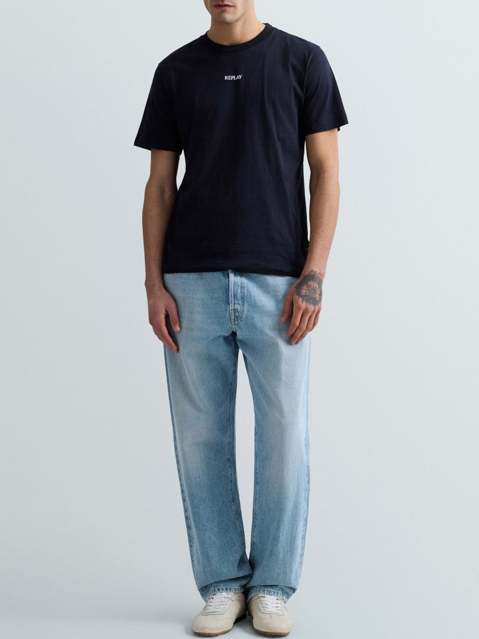 T-shirt Replay Bianco Blu logo frontale M3098 067 REPLAY 