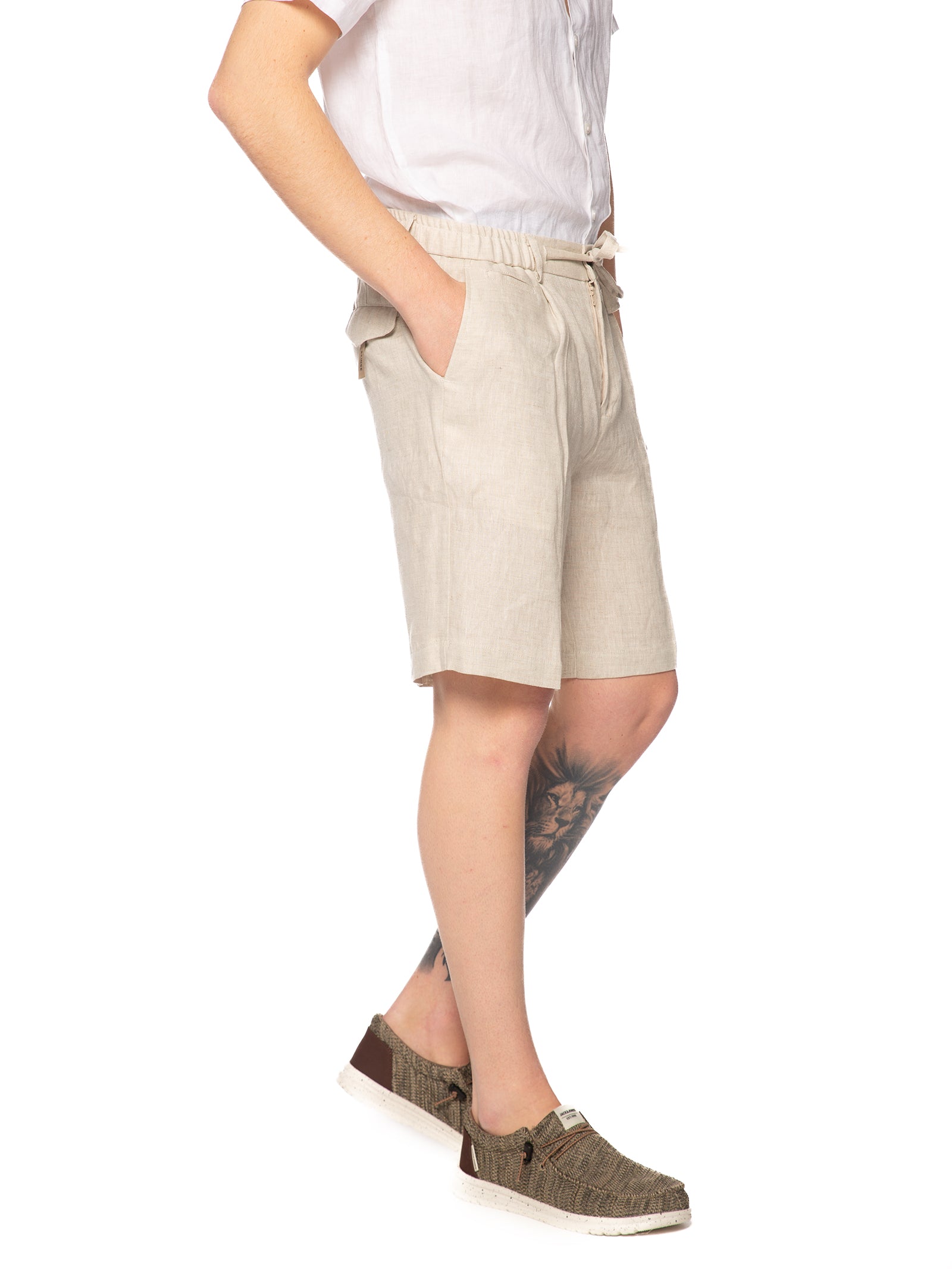 Bermuda Seinse Beige in lino con elastico dietro PB1503 BEIGE SEINSE 