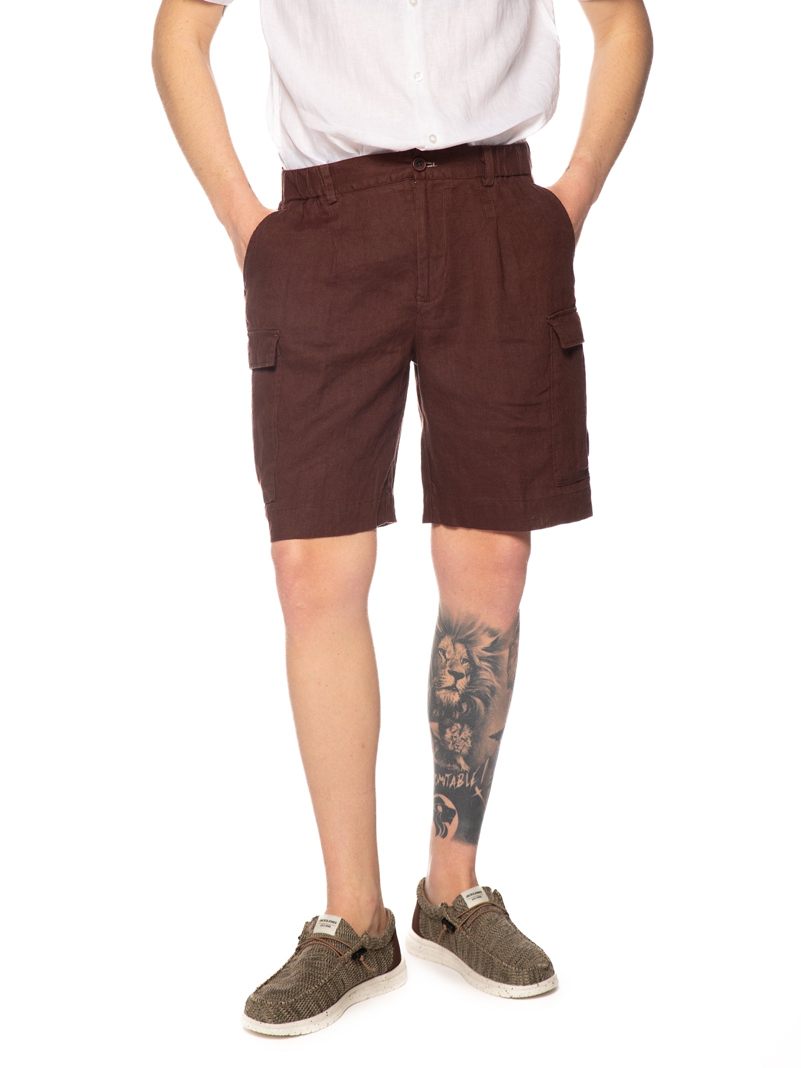 Bermuda Seinse Moka cargo in lino con elastico dietro PB1525 MOKA SEINSE 