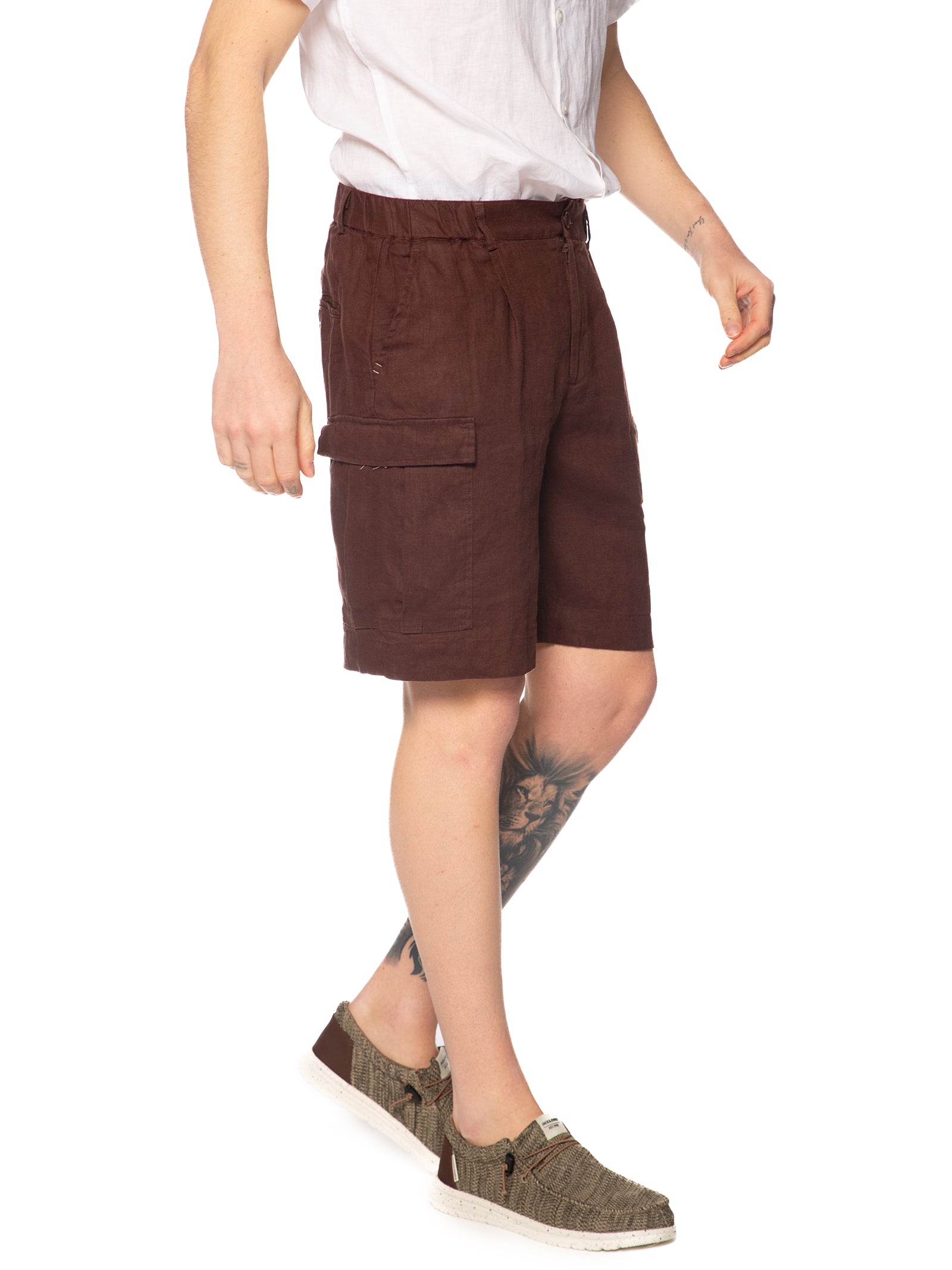Bermuda Seinse Moka cargo in lino con elastico dietro PB1525 MOKA SEINSE 