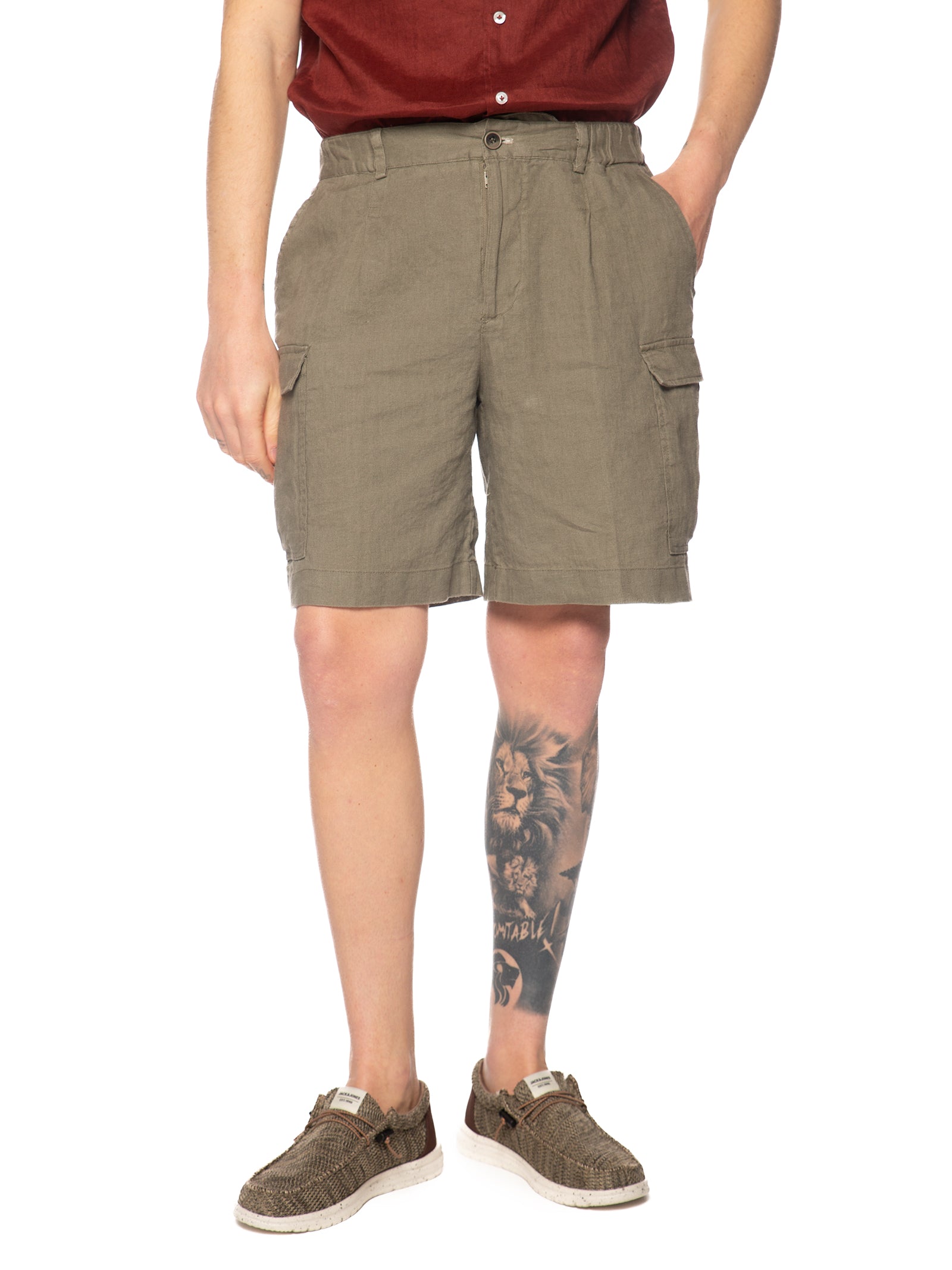 Bermuda Seinse Verde cargo in lino con elastico dietro PB1525 VERDE SEINSE 