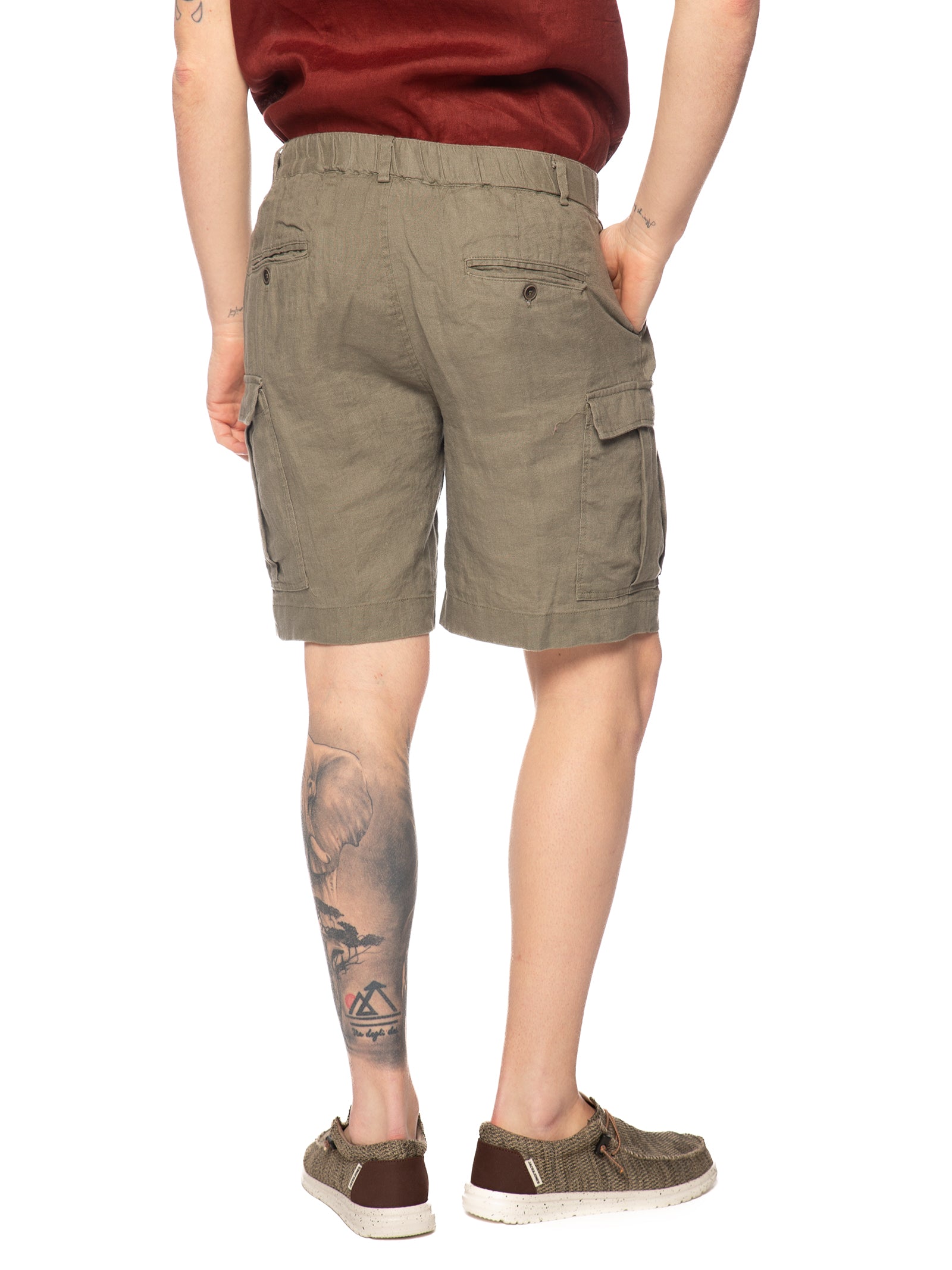 Bermuda Seinse Verde cargo in lino con elastico dietro PB1525 VERDE SEINSE 