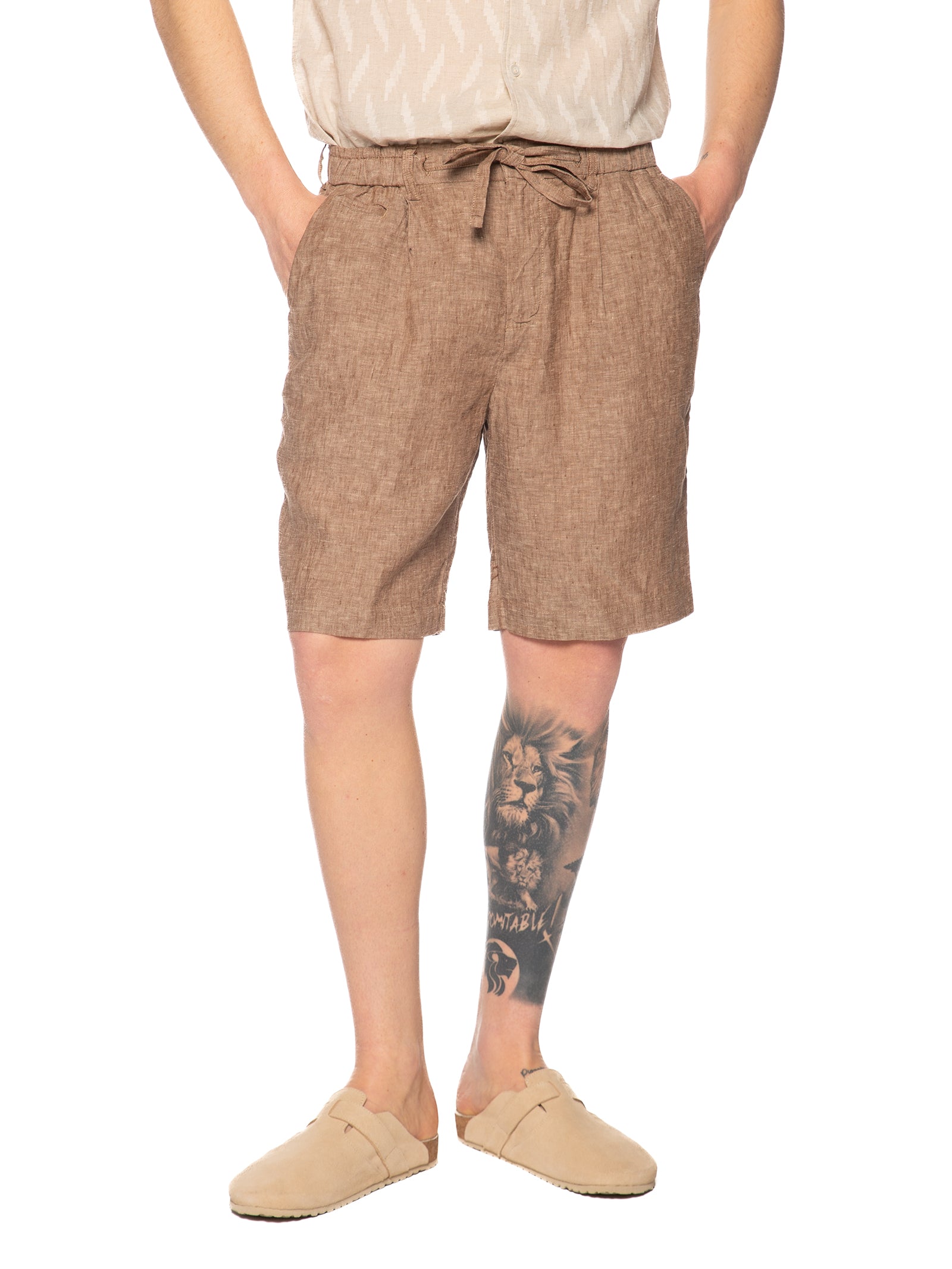 Bermuda Seinse Fango melange in lino con elastico dietro PB1534 FANGO SEINSE 