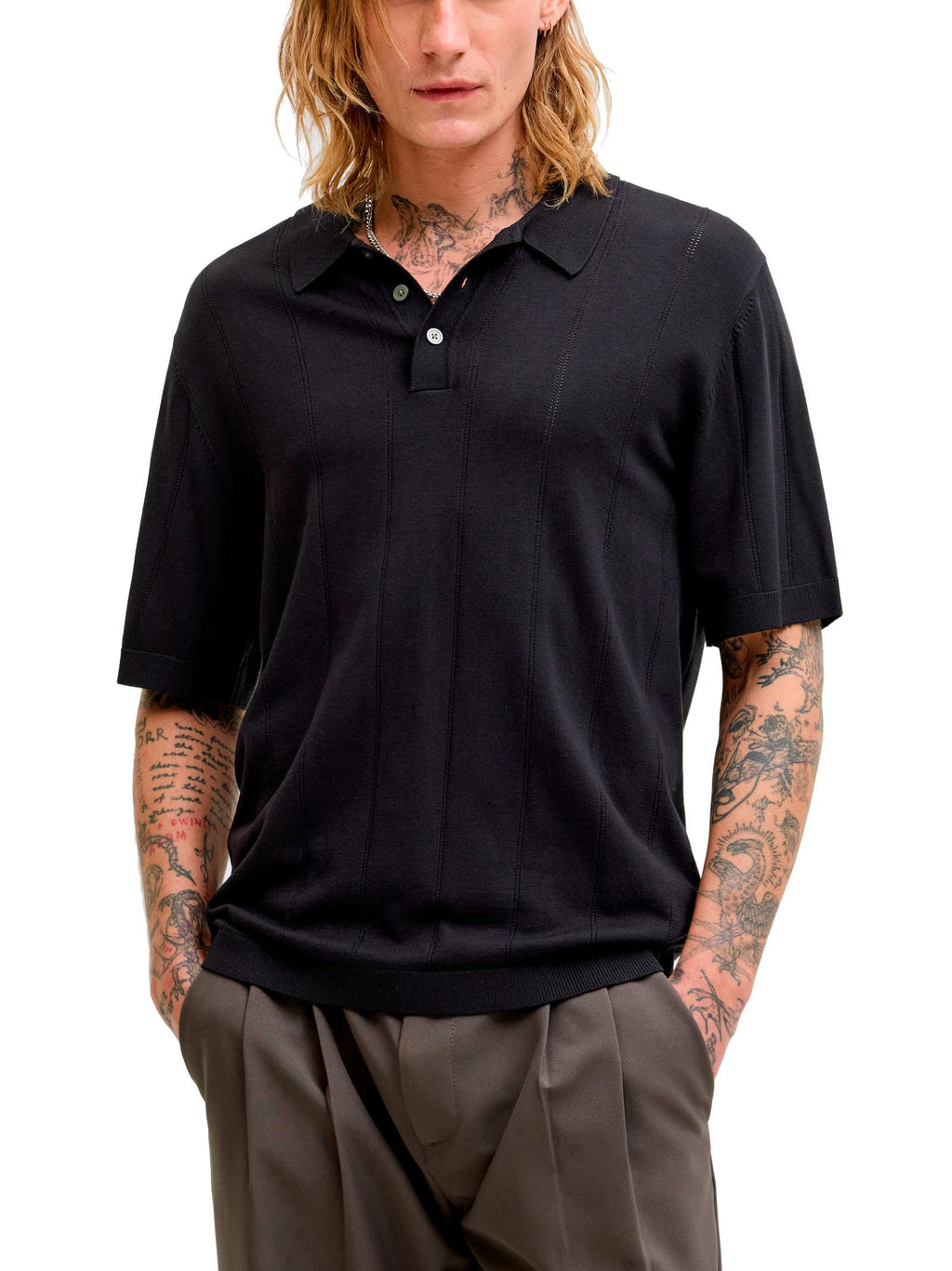 Polo Jack & Jones William Nero in maglia 12291042 /Black JACK & JONES 