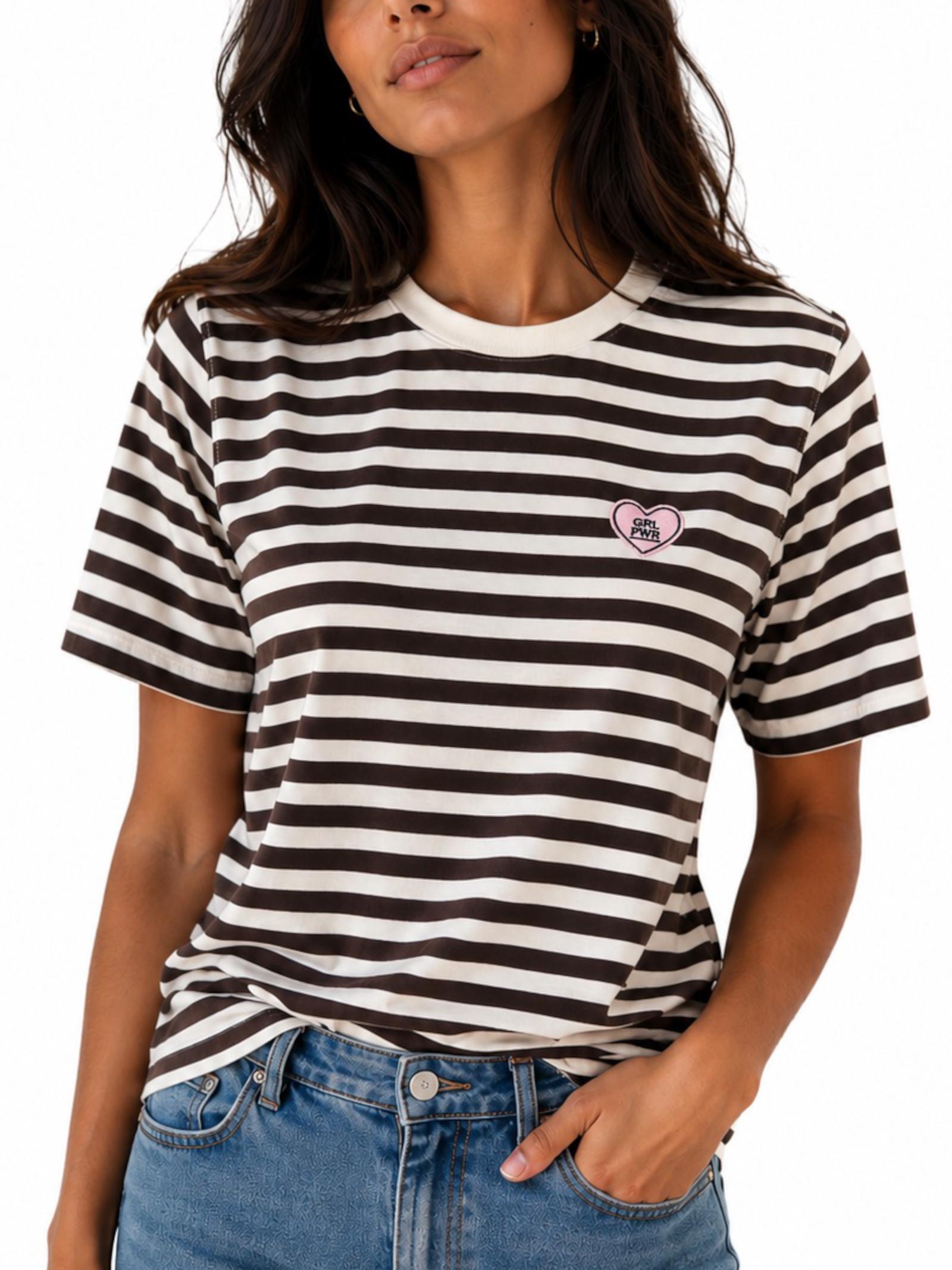 T-shirt Only Livina Bianco Marrone a maniche corte a righe 15359677 /Coffee Bean ONLY 