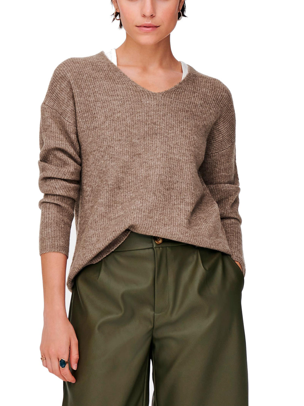 Maglia Only Camilla Nocciola scollo a V 15204588 /Caribou ONLY 