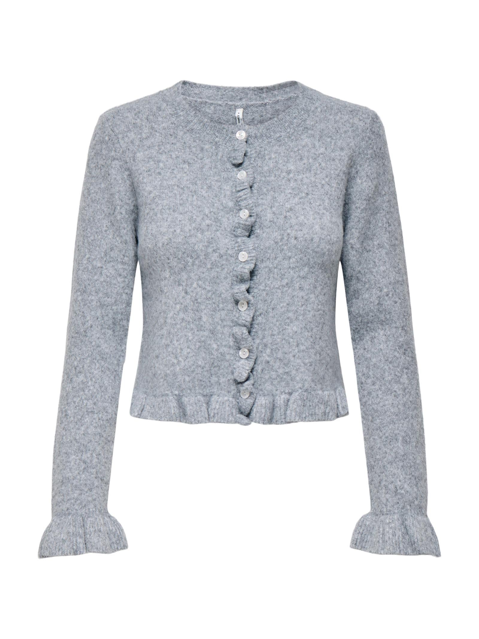 Cardigan in maglia Only Rima Grigio con volant 15360942 /Light Grey Melange ONLY 