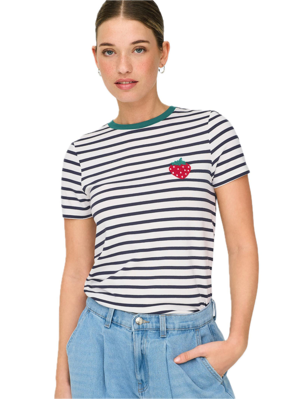T-shirt Only Bianco Eart a righe 15318959 /Strawberry Cloud Dancer ONLY 