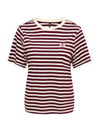 T-shirt Only Livina Bianco Bordeaux a maniche corte a righe 15359677 /Fig ONLY 