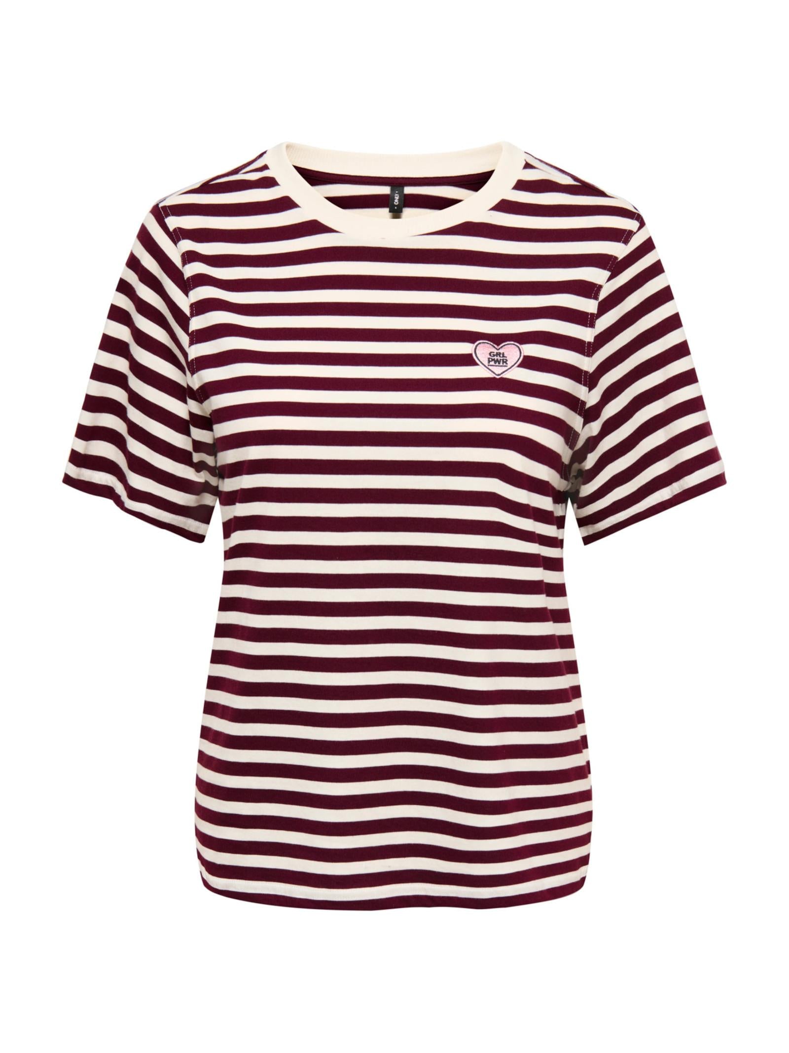 T-shirt Only Livina Bianco Bordeaux a maniche corte a righe 15359677 /Fig ONLY 
