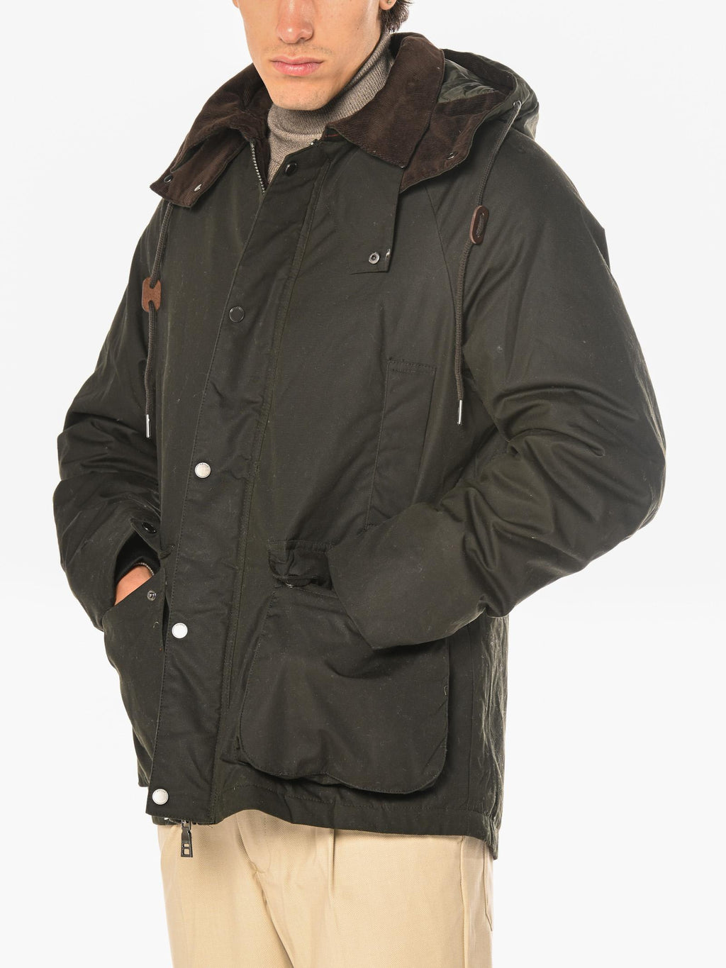 Giubbotto Seinse Verde stile barbour cappuccio GBI1075 VERDE SEINSE 