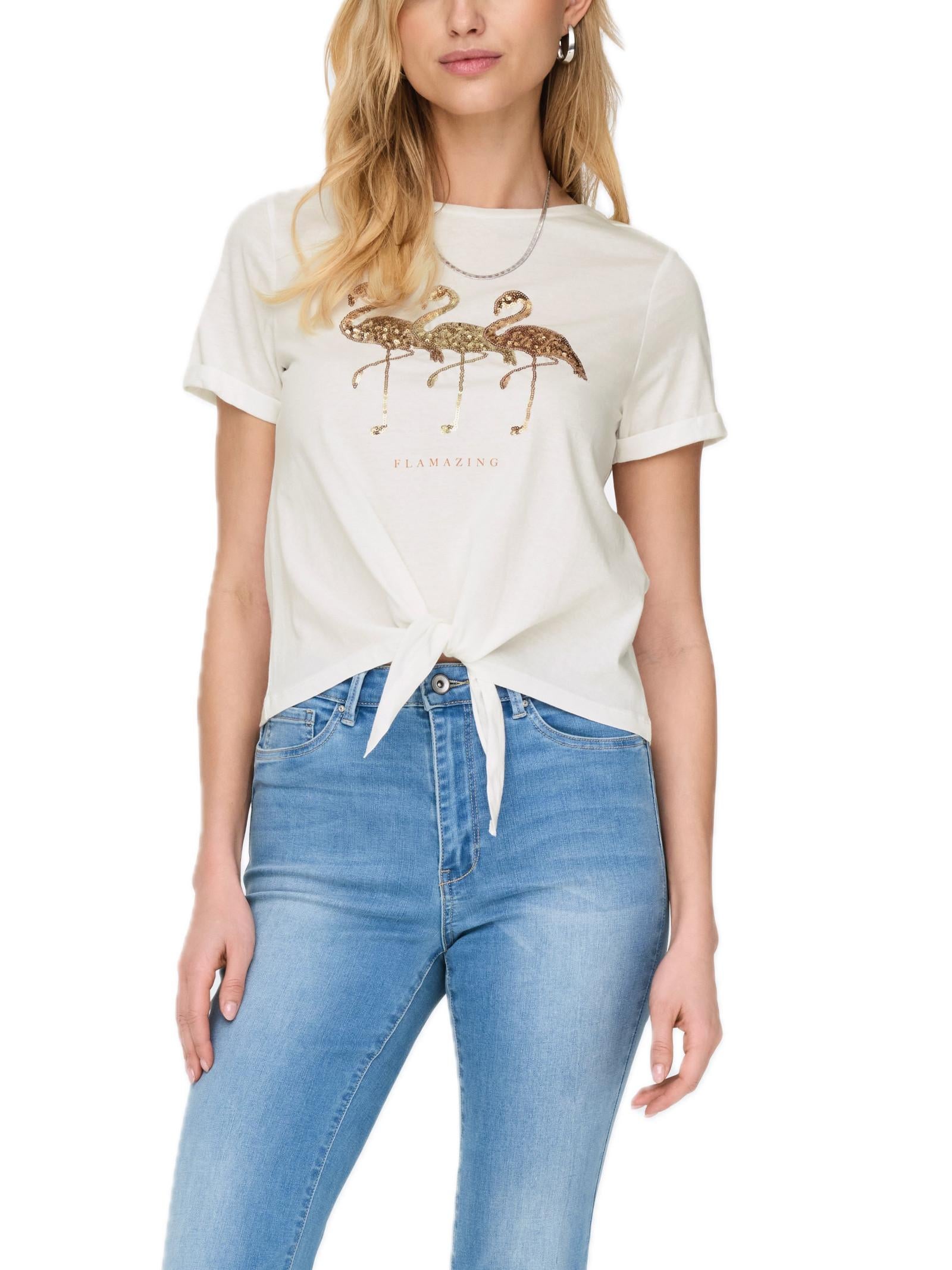 T-shirt Only Bianco Dora fenicottero 15346678 /Cloud Dancer ONLY 
