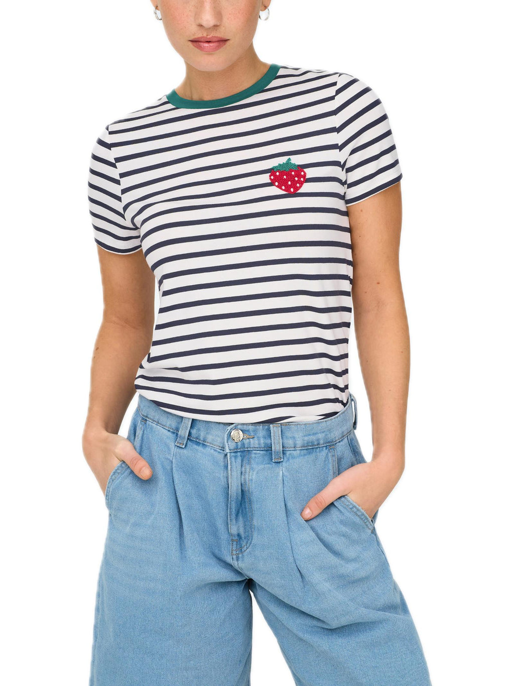 T-shirt Only Bianco Eart a righe 15318959 /Strawberry Cloud Dancer ONLY 