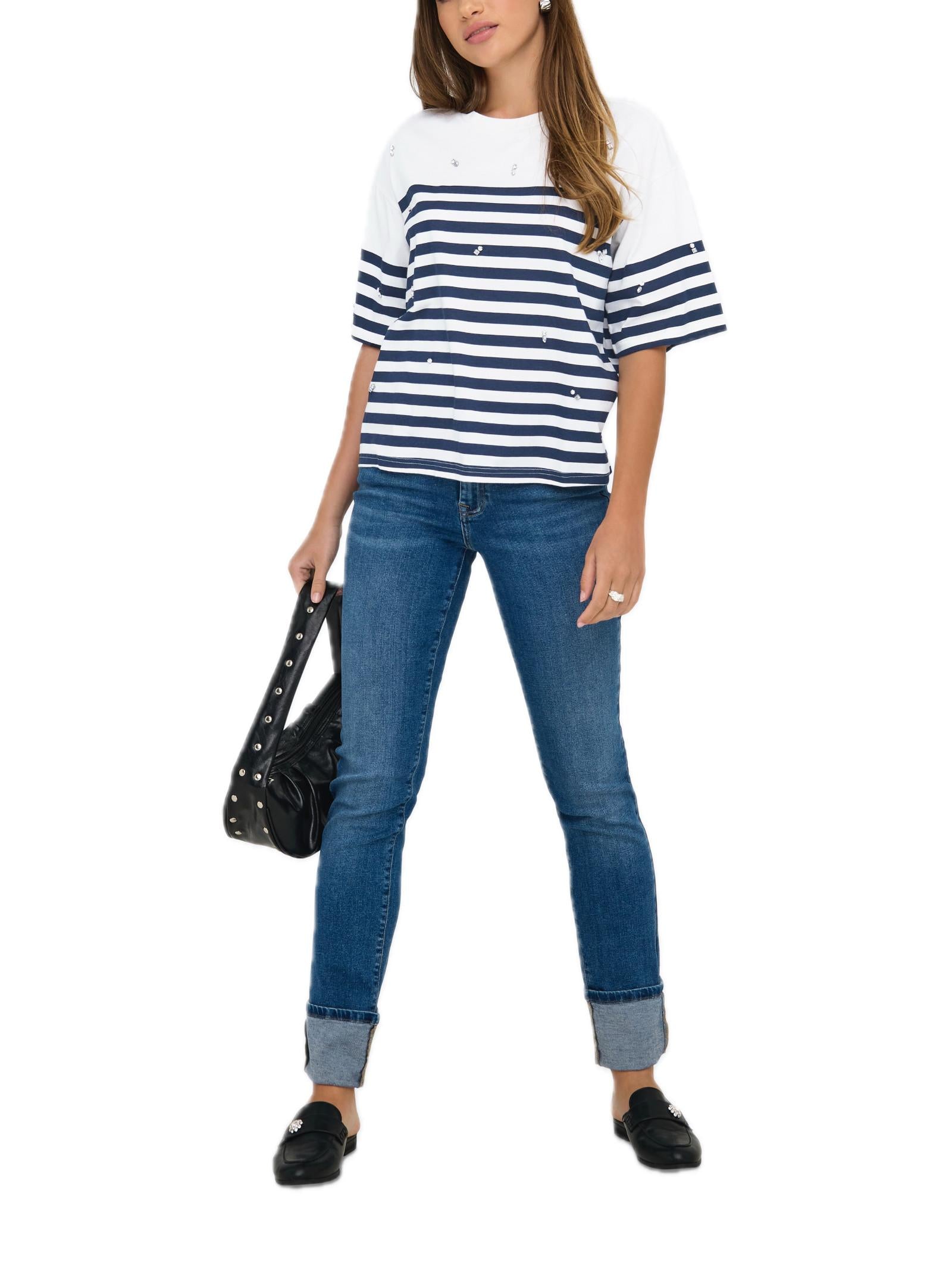 T-shirt Only Alize Blu a righe 15358796 /Night sky Cloud Dancer ONLY 