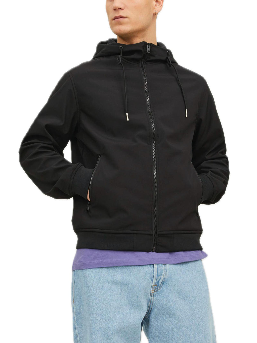 Giubbotto Jack & Jones Basic Nero in Softshell Nero con cappuccio 12236300 /Black JACK & JONES 