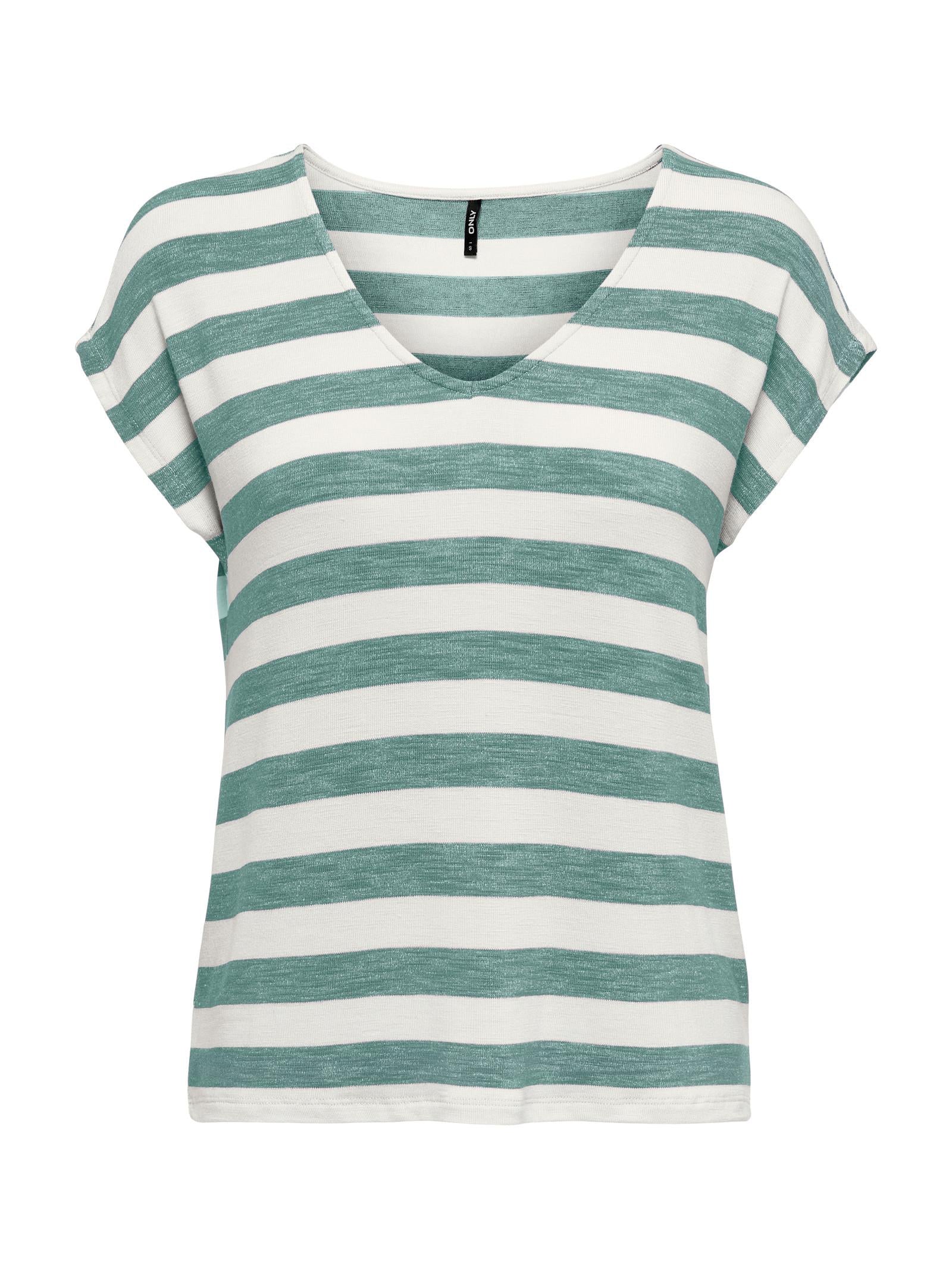T-shirt Only Bianco Verde Lira a righe 15252103 /Chinois Green ONLY 