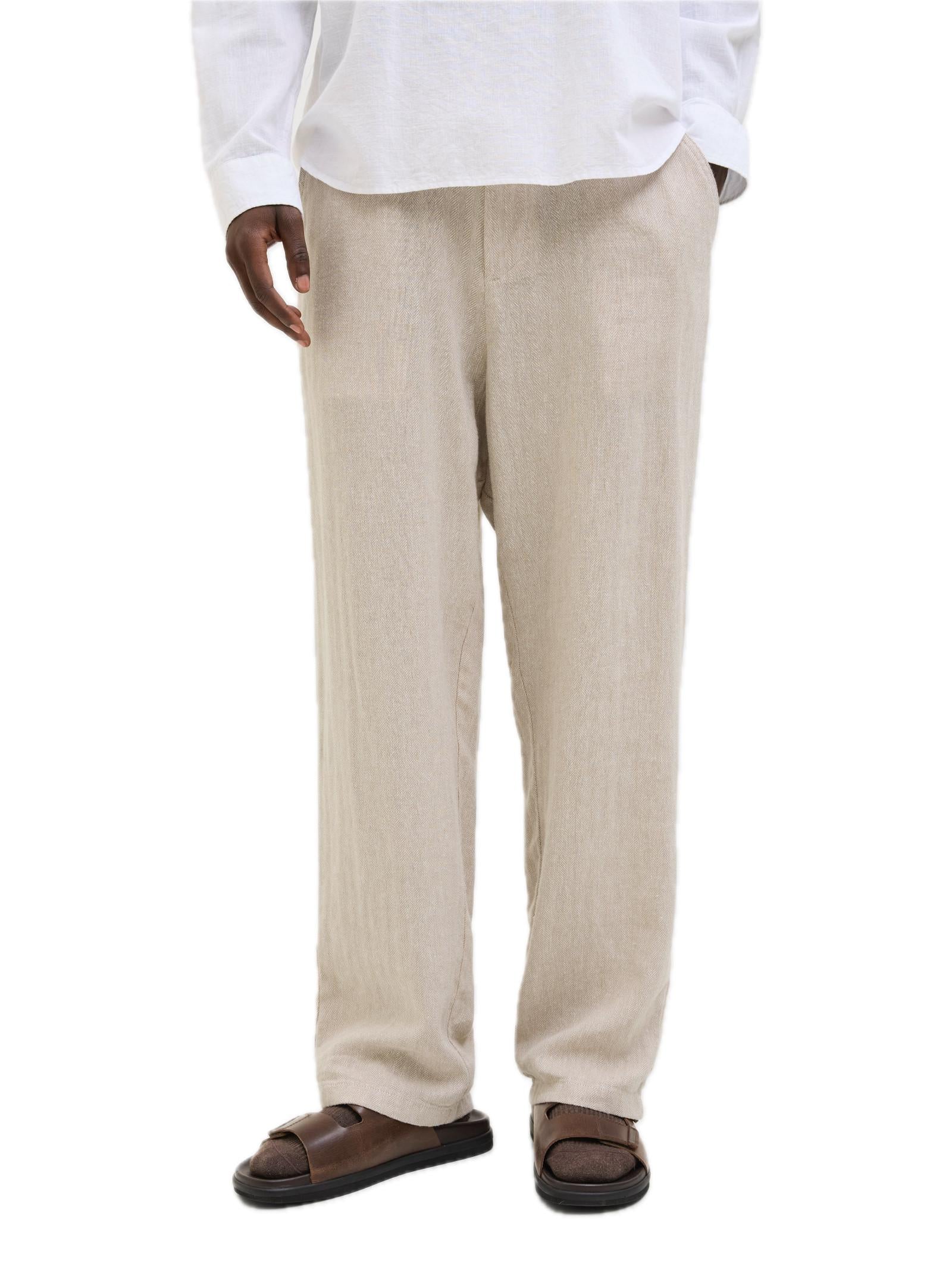 Pantalone Jack & Jones Mykonos Beige losse fit in lino 12269371 /Crockery JACK & JONES 