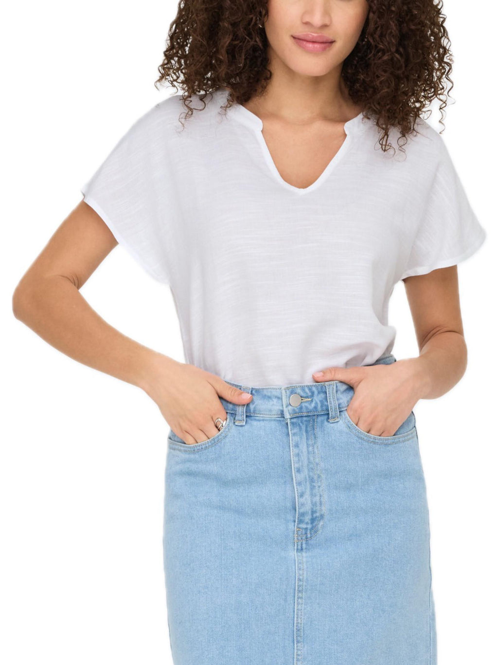 T-shirt JDY Caya Bianco scollo a V 15346547 /Bright White JDY 