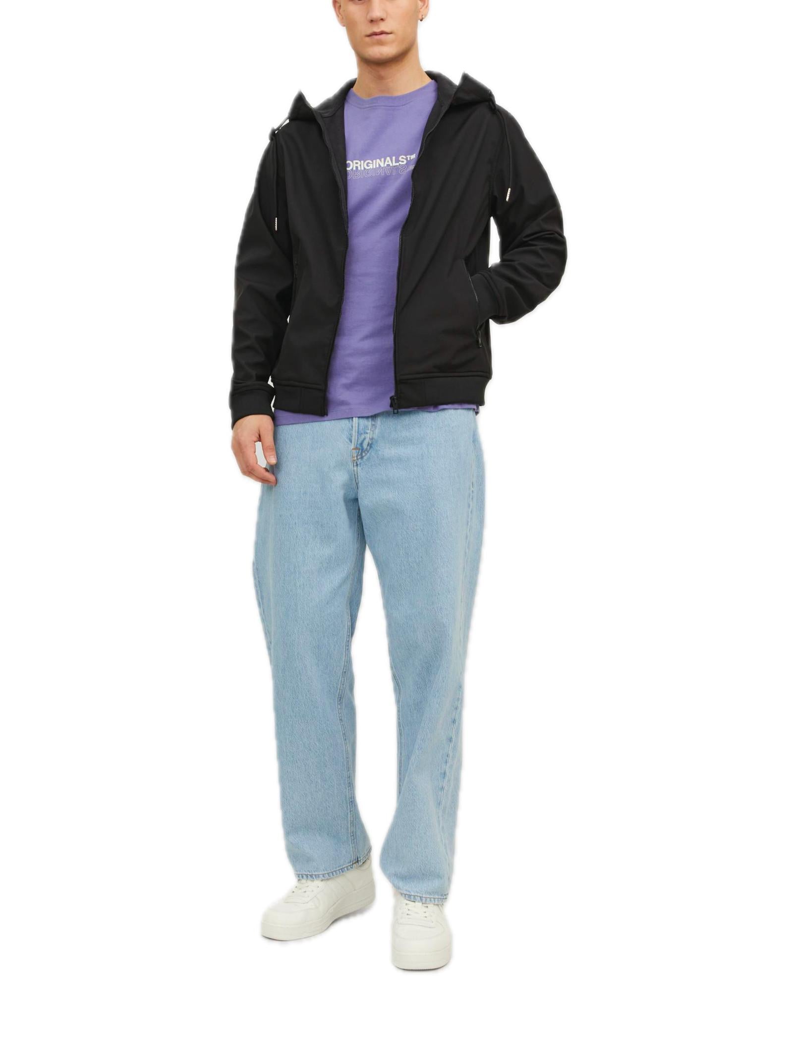 Giubbotto Jack & Jones Basic Nero in Softshell Nero con cappuccio 12236300 /Black JACK & JONES 