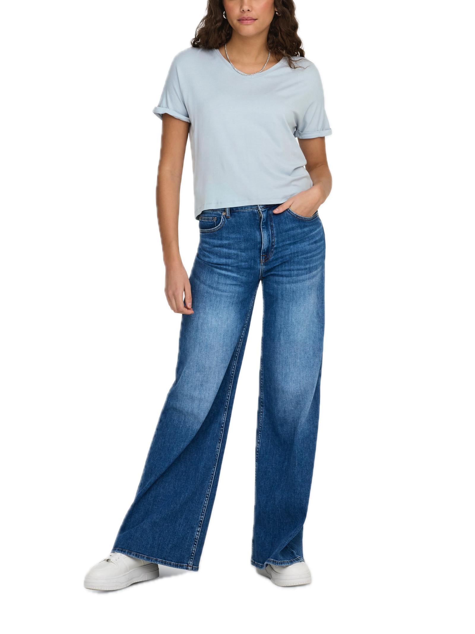 T-shirt JDY Sissy Celeste con scollo a V 15364526 /Cashmere Blue JDY 