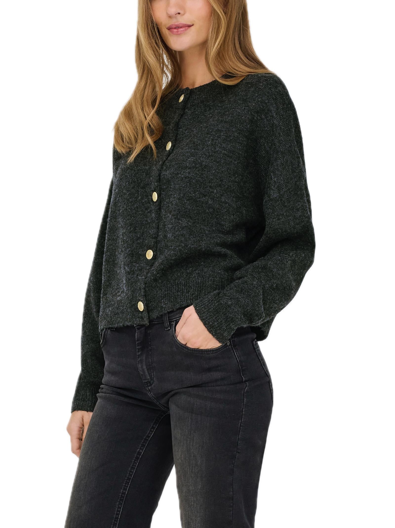 Cardigan Jacqueline De Yong Debbie Grigio scuro girocollo 15355480 /Dark Grey Melange JDY 