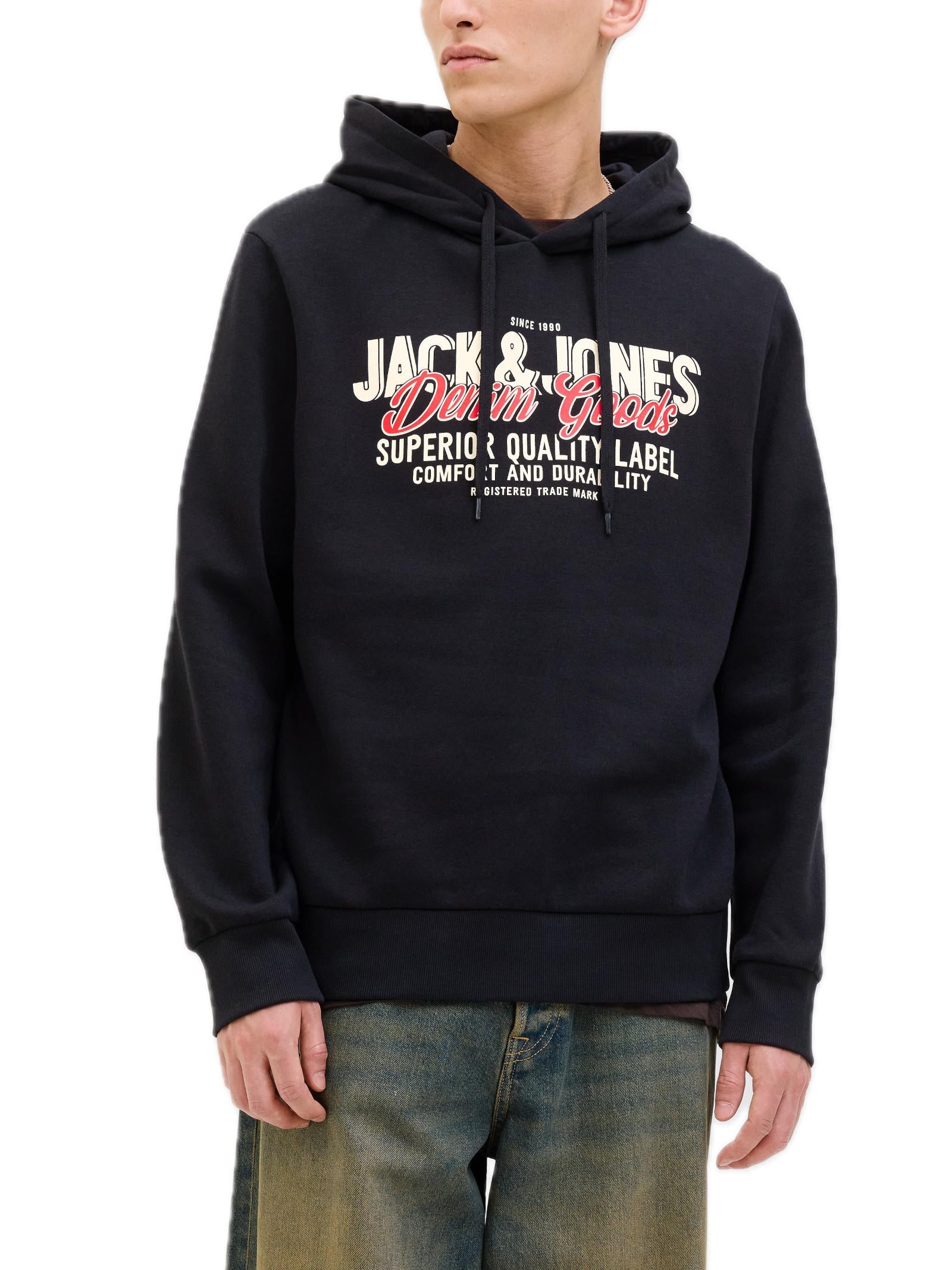 Felpa Jack & Jones Logo Nero con cappuccio 12279649 /Black JACK & JONES 