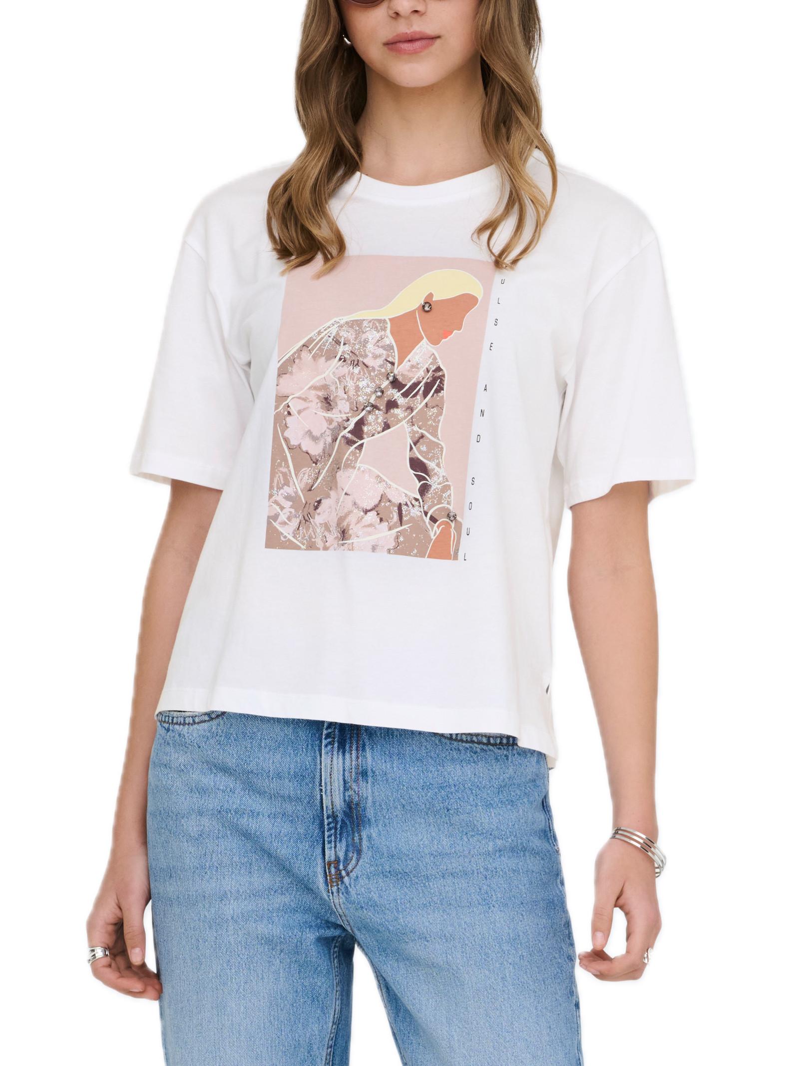 T-shirt Only Bianco Susan stampa 15372179 /Pulse Bright White ONLY 