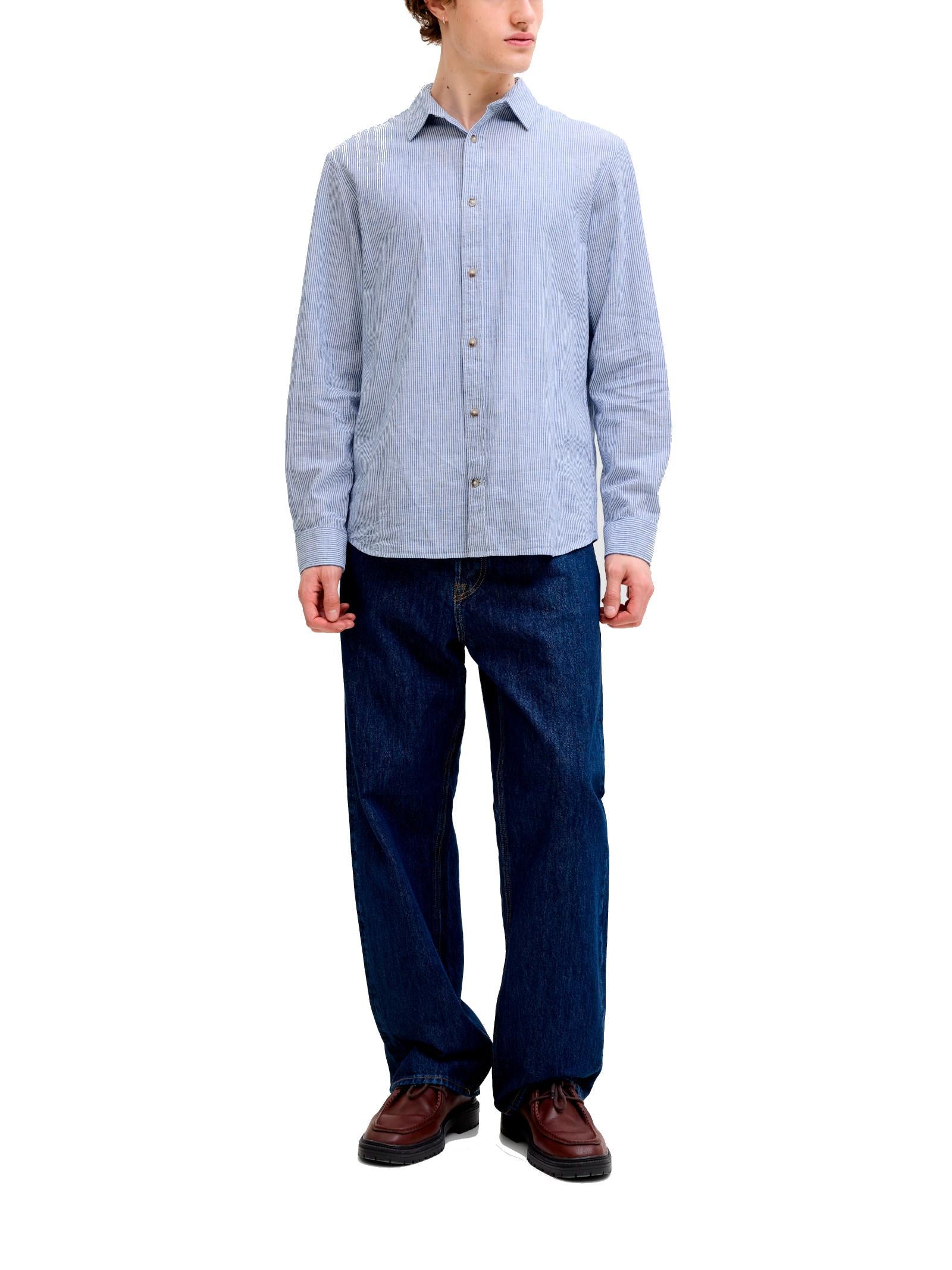 Camicia Jack & Jones Celeste bianco Summer misto lino 12289174 /Infinity JACK & JONES 