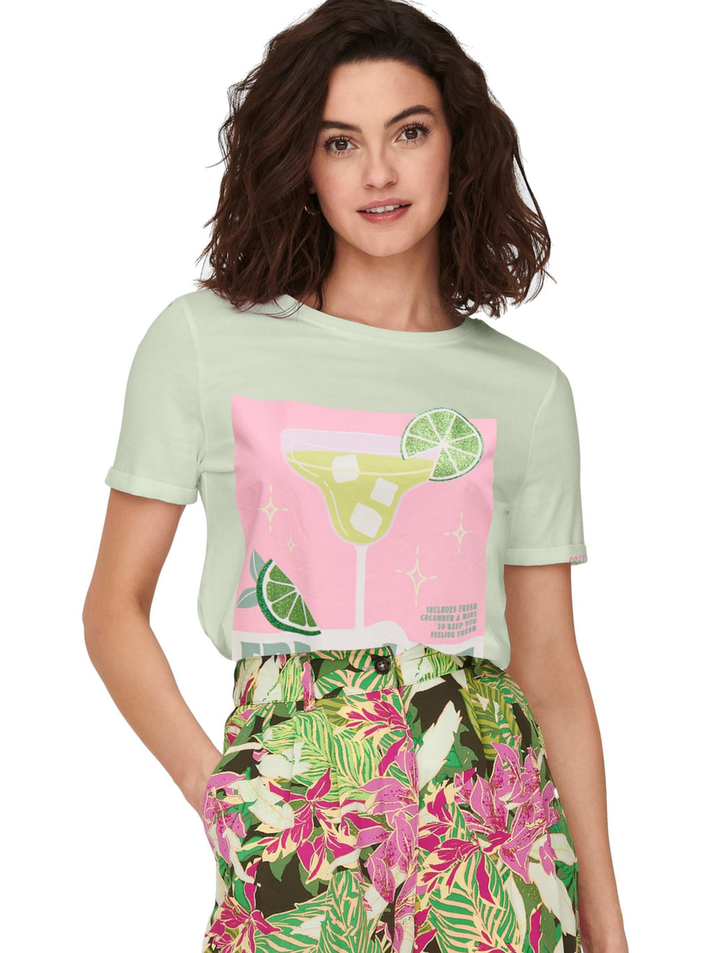 T-shirt ONLY Kita Verde manica corta 15291465 /Green Lily ONLY 