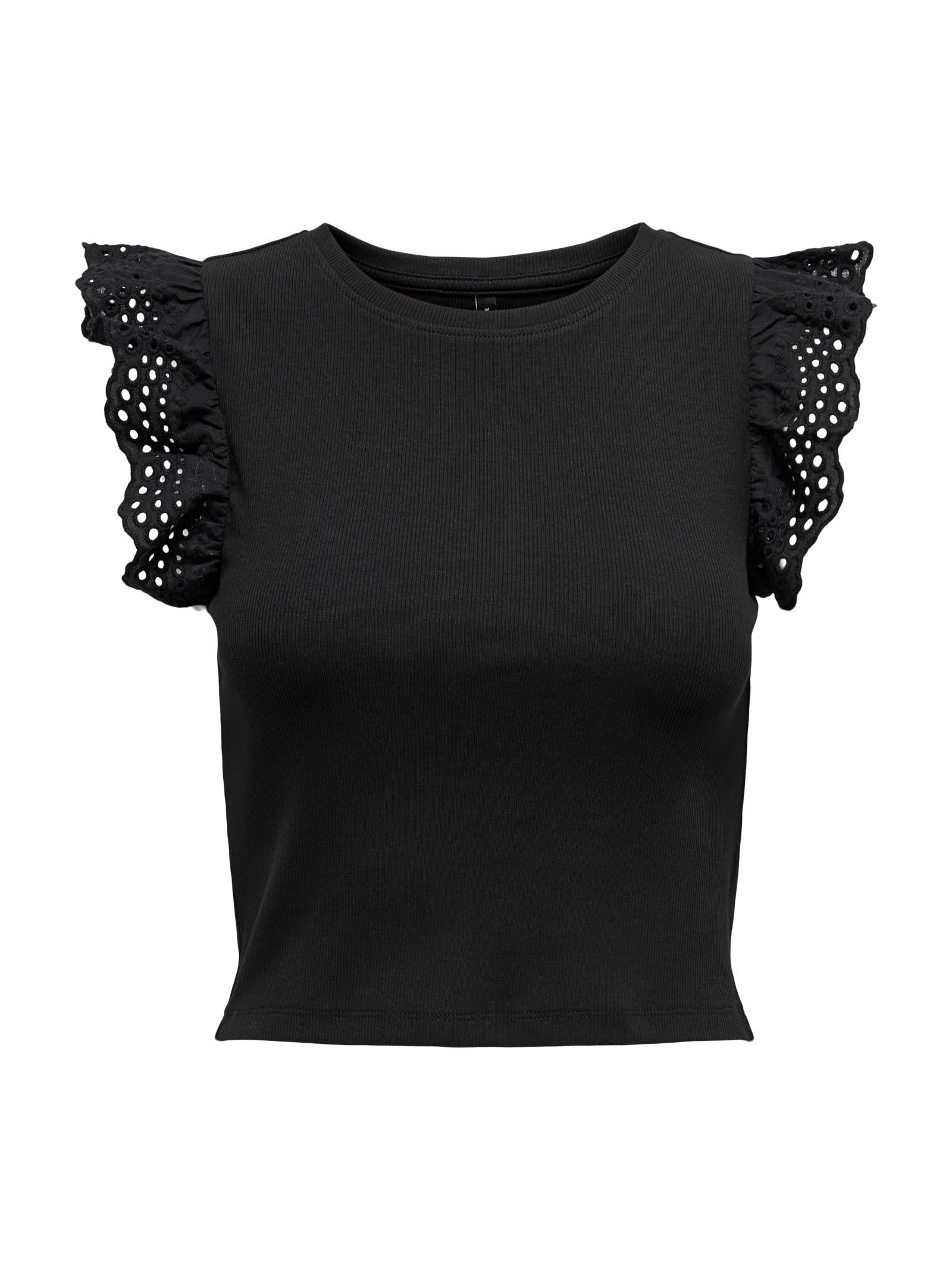 T-shirt Only Bianco Mathilda pizzo 15308890 /Black ONLY 