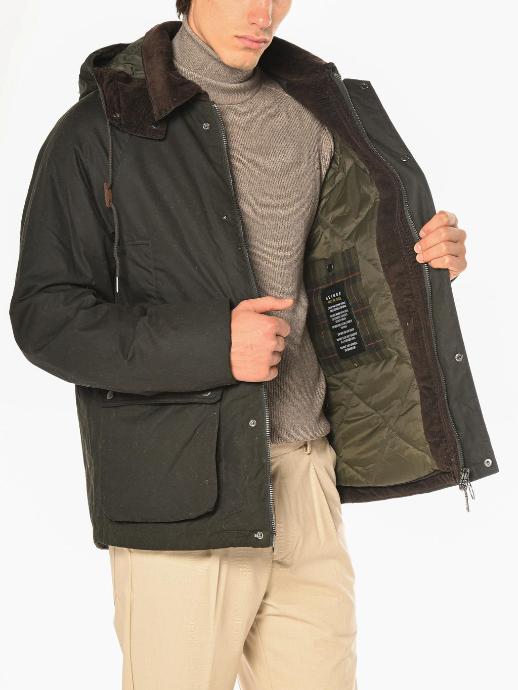 Giubbotto Seinse Verde stile barbour cappuccio GBI1075 VERDE SEINSE 