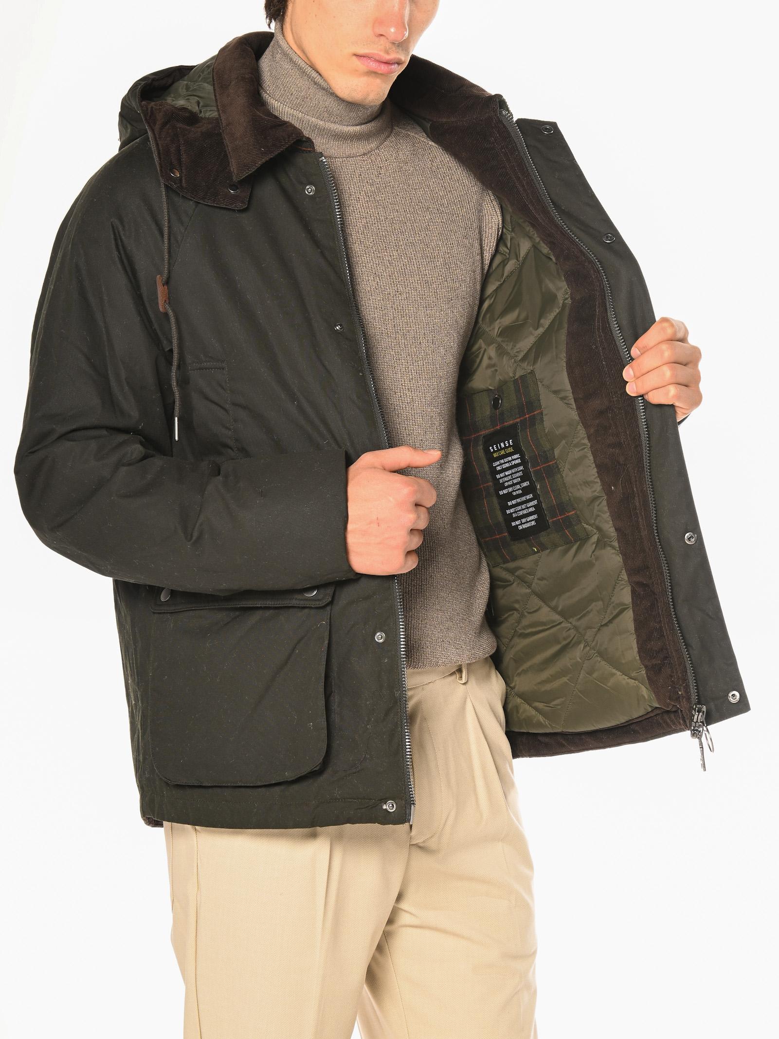 Giubbotto Seinse Verde stile barbour cappuccio GBI1075 VERDE SEINSE 