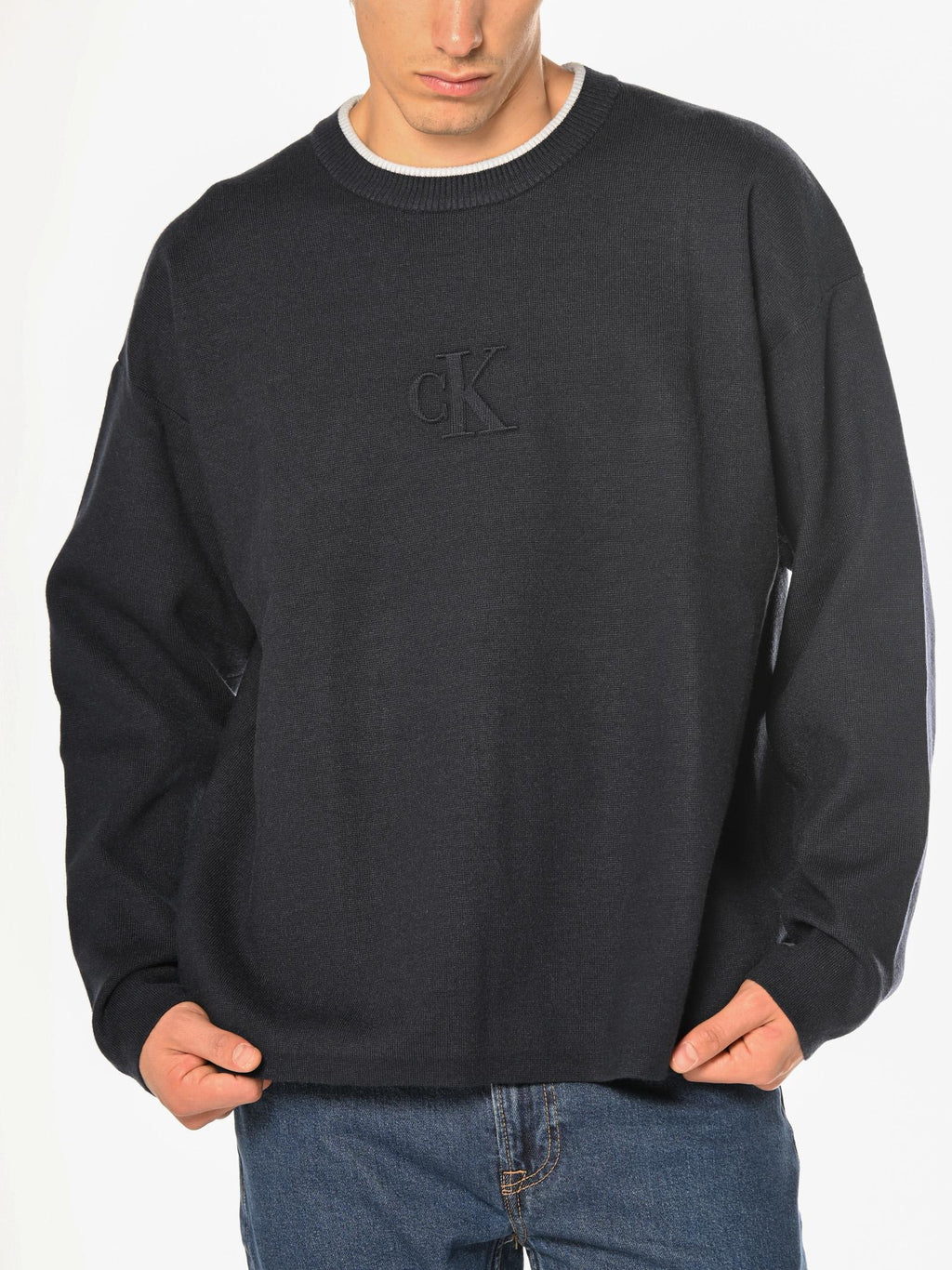 Maglia Calvin Klein Blu Embossed Logo LV04RD300G CEF CALVIN KLEIN 