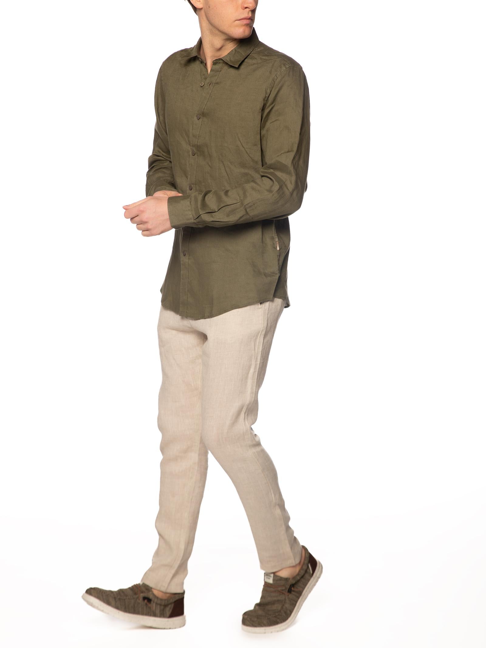 Camicia Gianni Lupo Verde Basic in lino GL7619S MILITARY GIANNI LUPO 