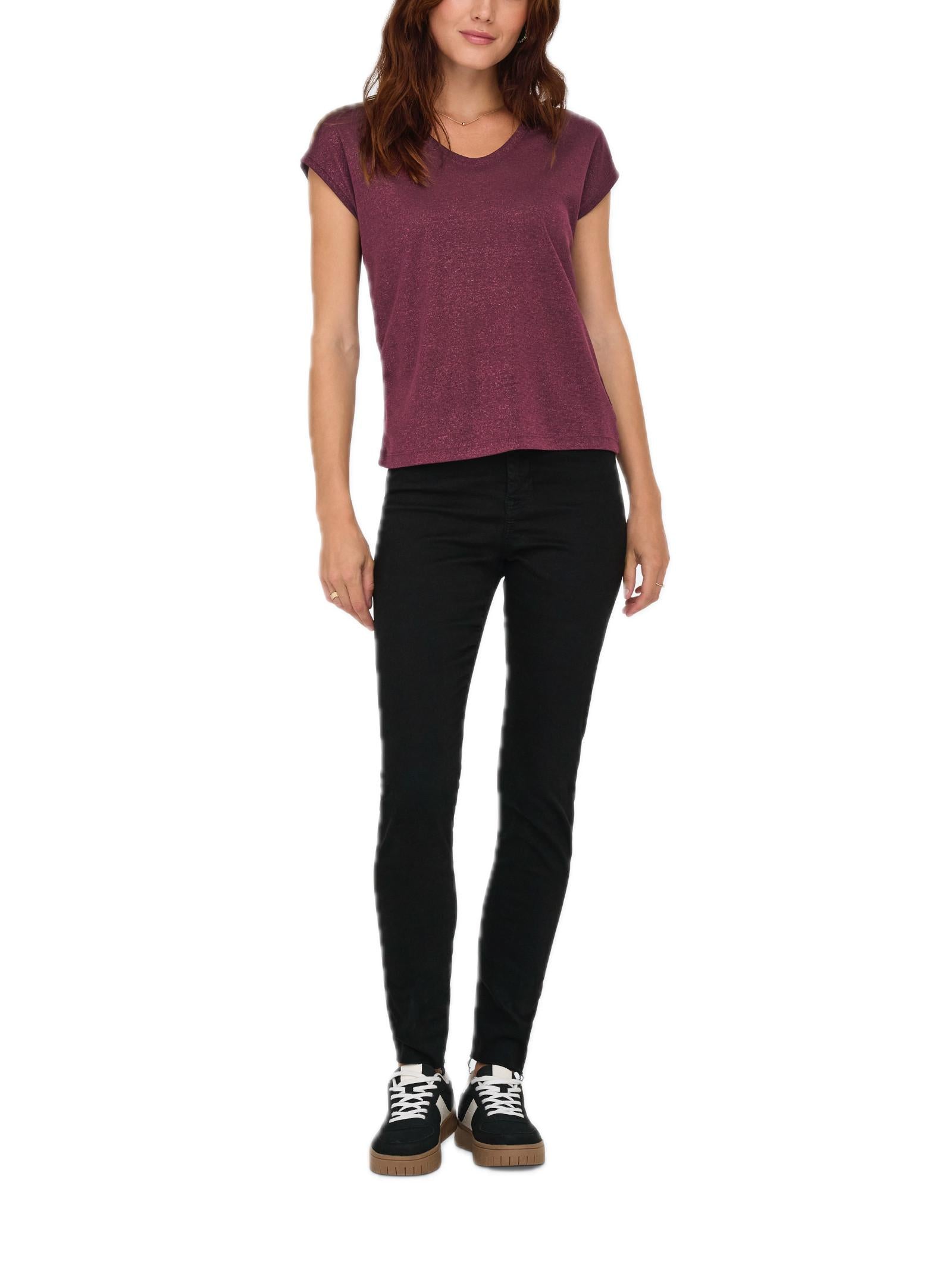 T-Shirt Only Silver Bordeaux in lurex 15136069 /Burgundy ONLY 