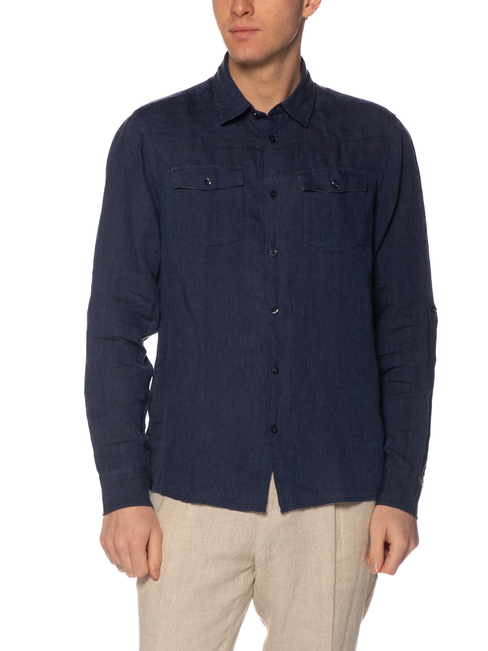 Camicia Seinse Blu in lino western CE1096 BLU SEINSE 