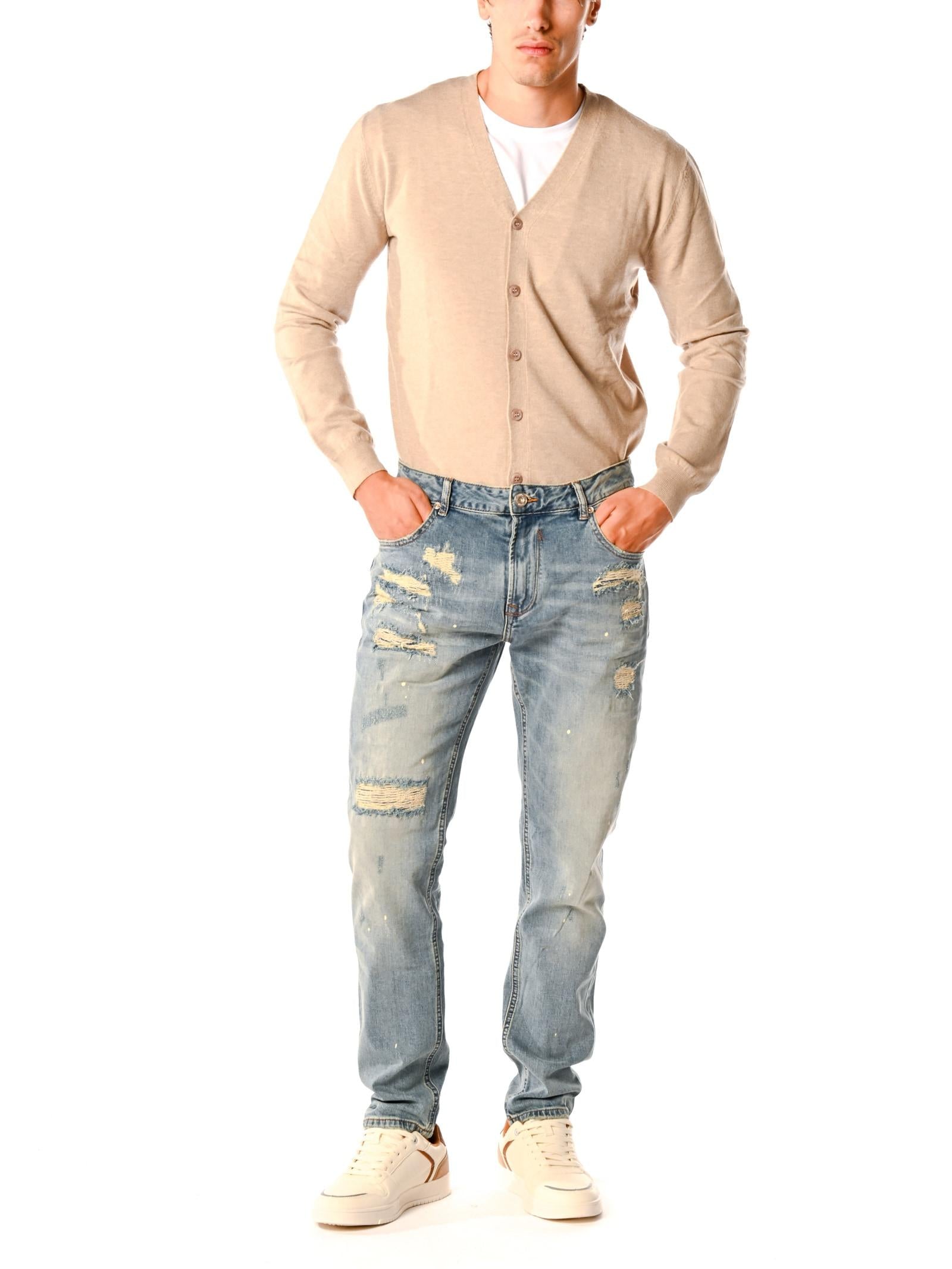 Jeans Gianni Lupo Blue Denim Slim con strappi e riparazioni GL198F MEDIUM BLUE DENIM GIANNI LUPO 