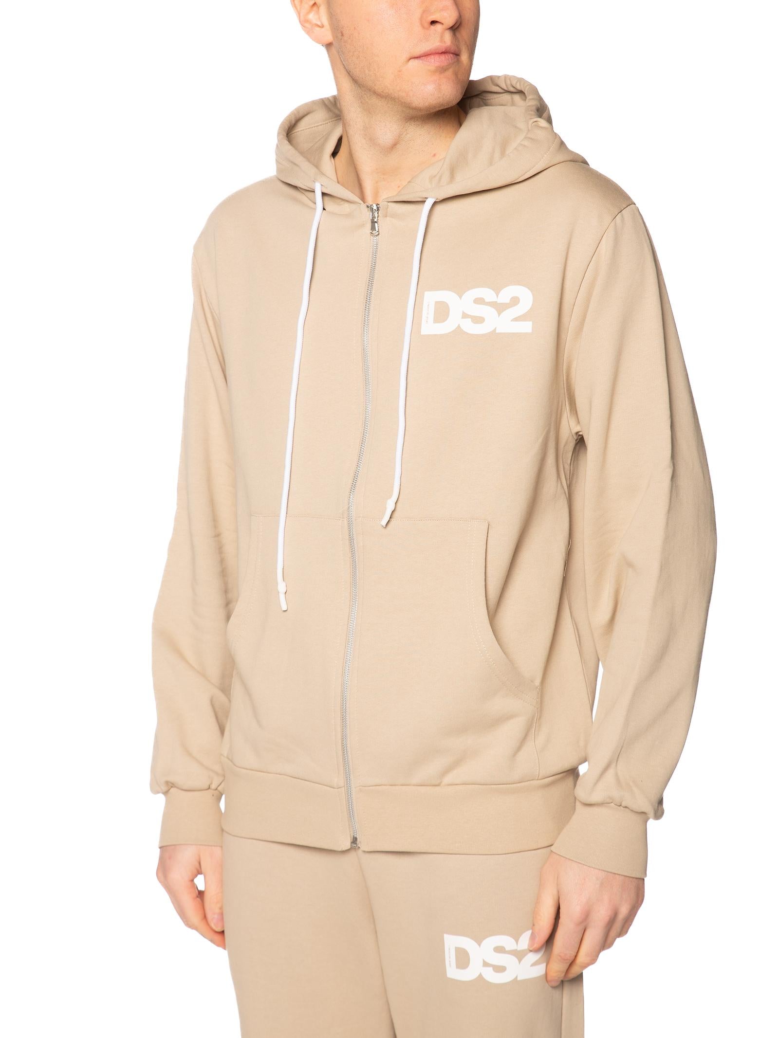 Felpa DS2 Sabbia Basic con cappuccio e zip SS26271 SABBIA DS2 