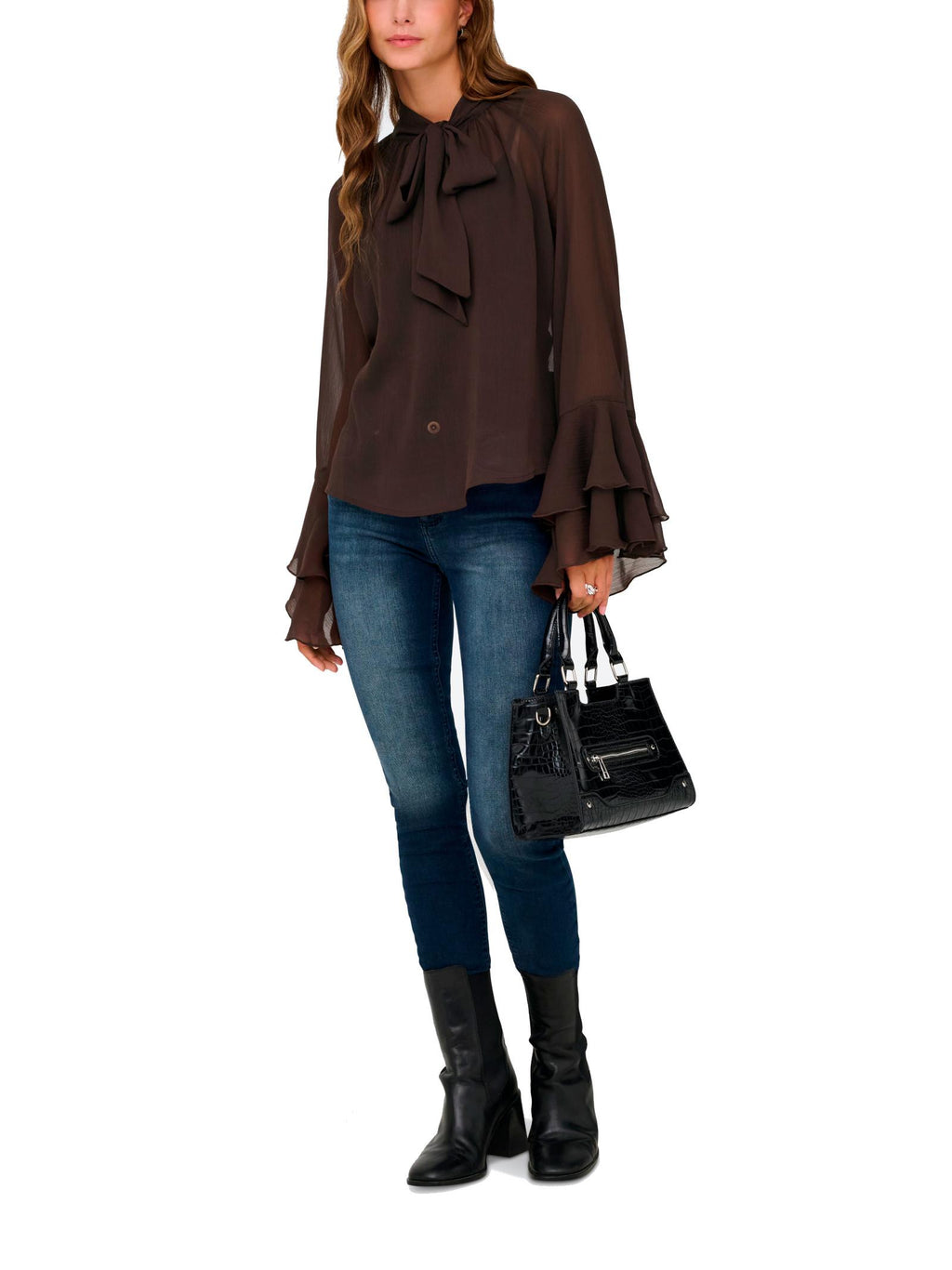 Blusa Only Ninna Marrone collo annodato 15367241 /Coffee Bean ONLY 