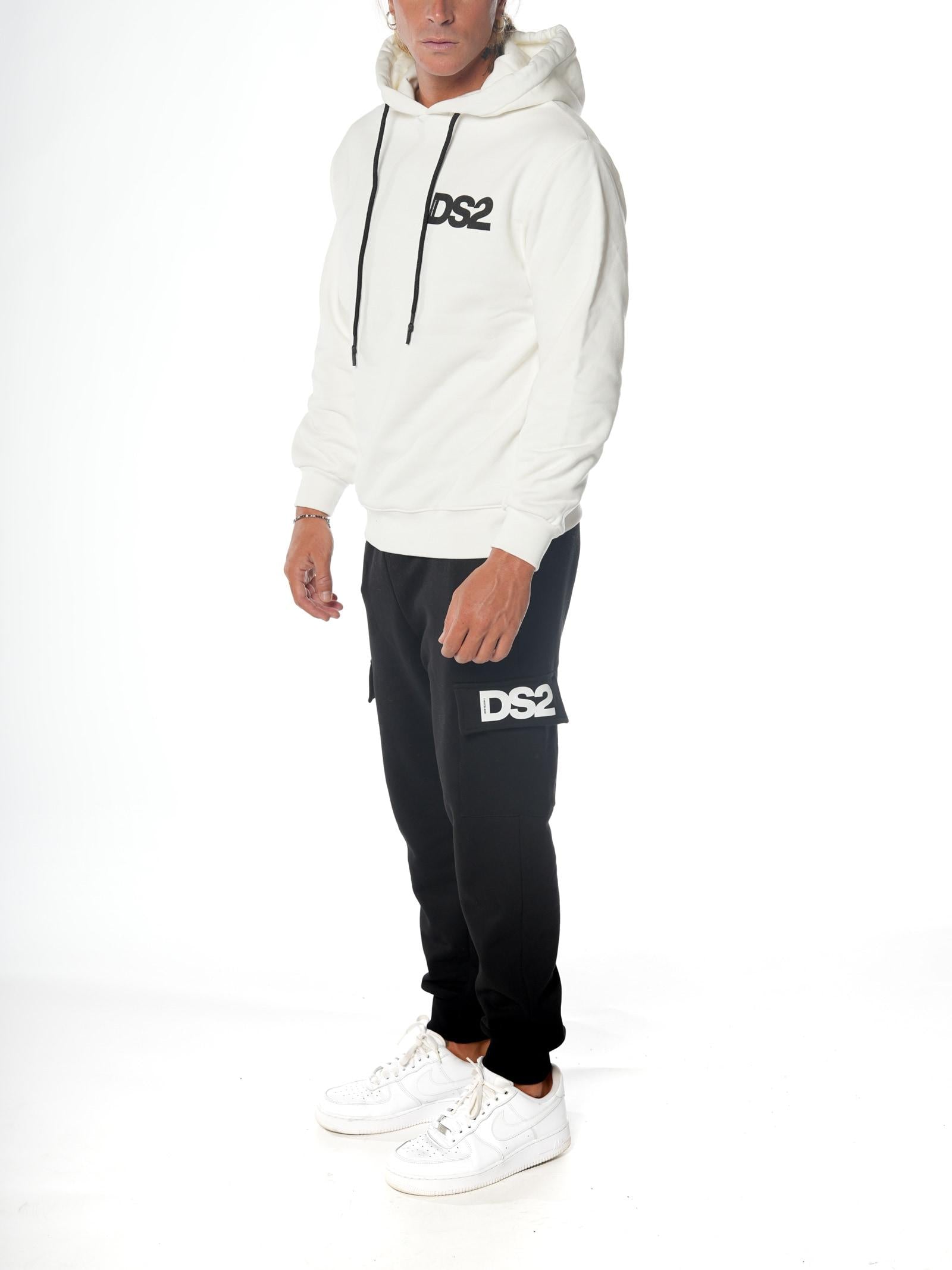 Felpa DS2 Bianco Basic con cappuccio FW25227 BIANCO DS2 