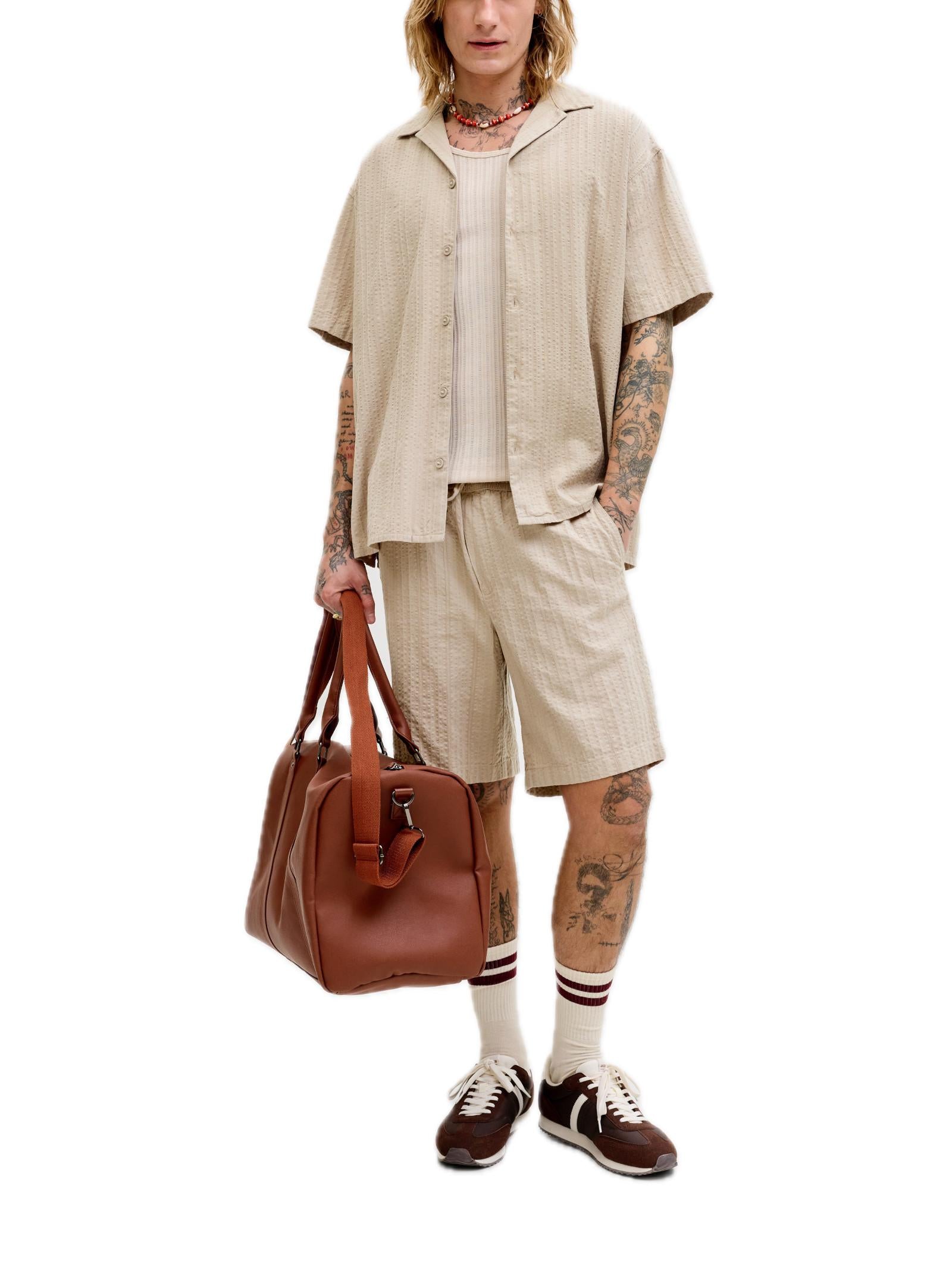 Camicia Jack & Jones Beige Tyson manica corta 12289457 /String JACK & JONES 