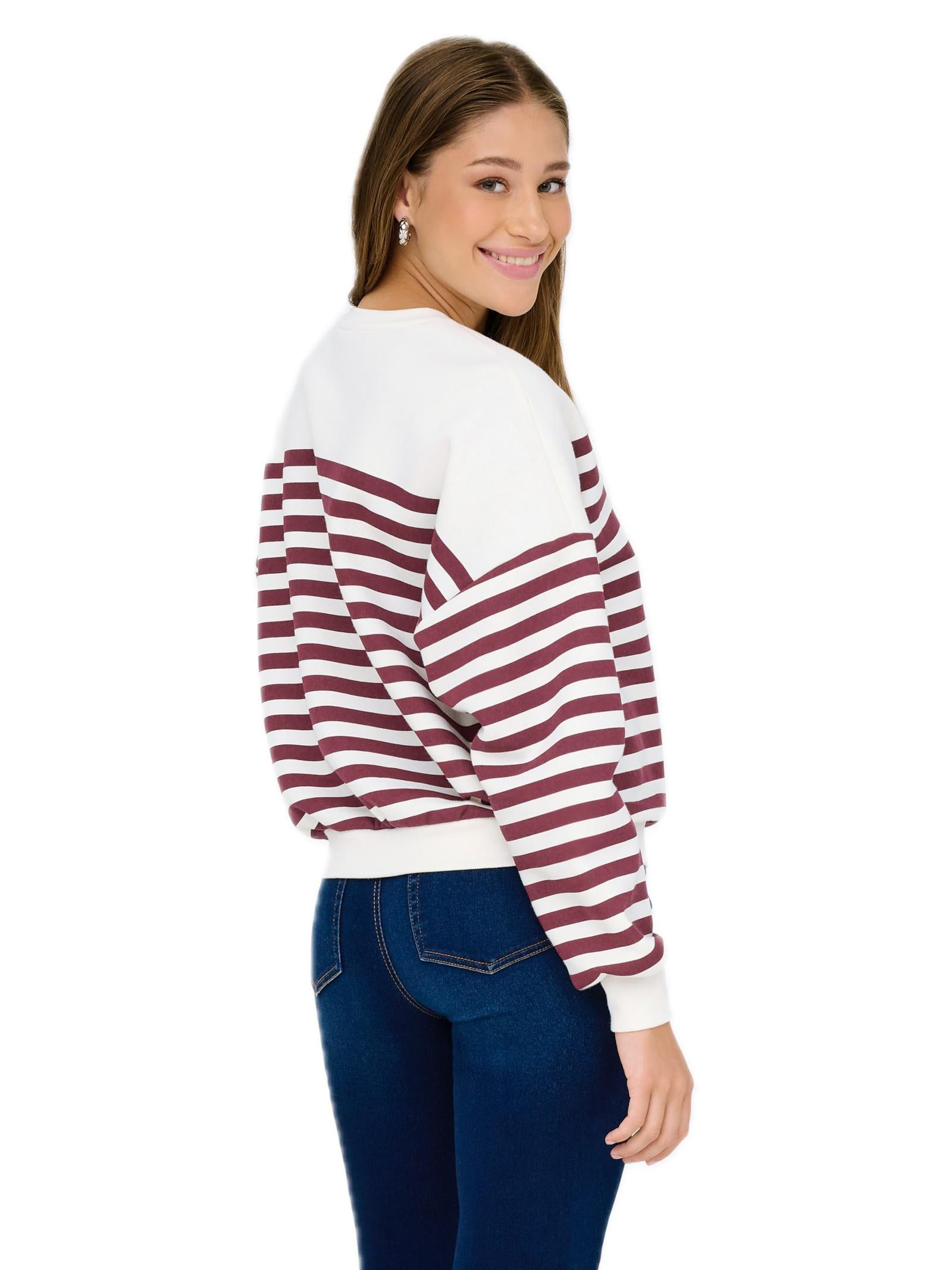 Felpa Only Adele Bordeaux a righe 15358792 /Cabernet Cloud Dancer ONLY 